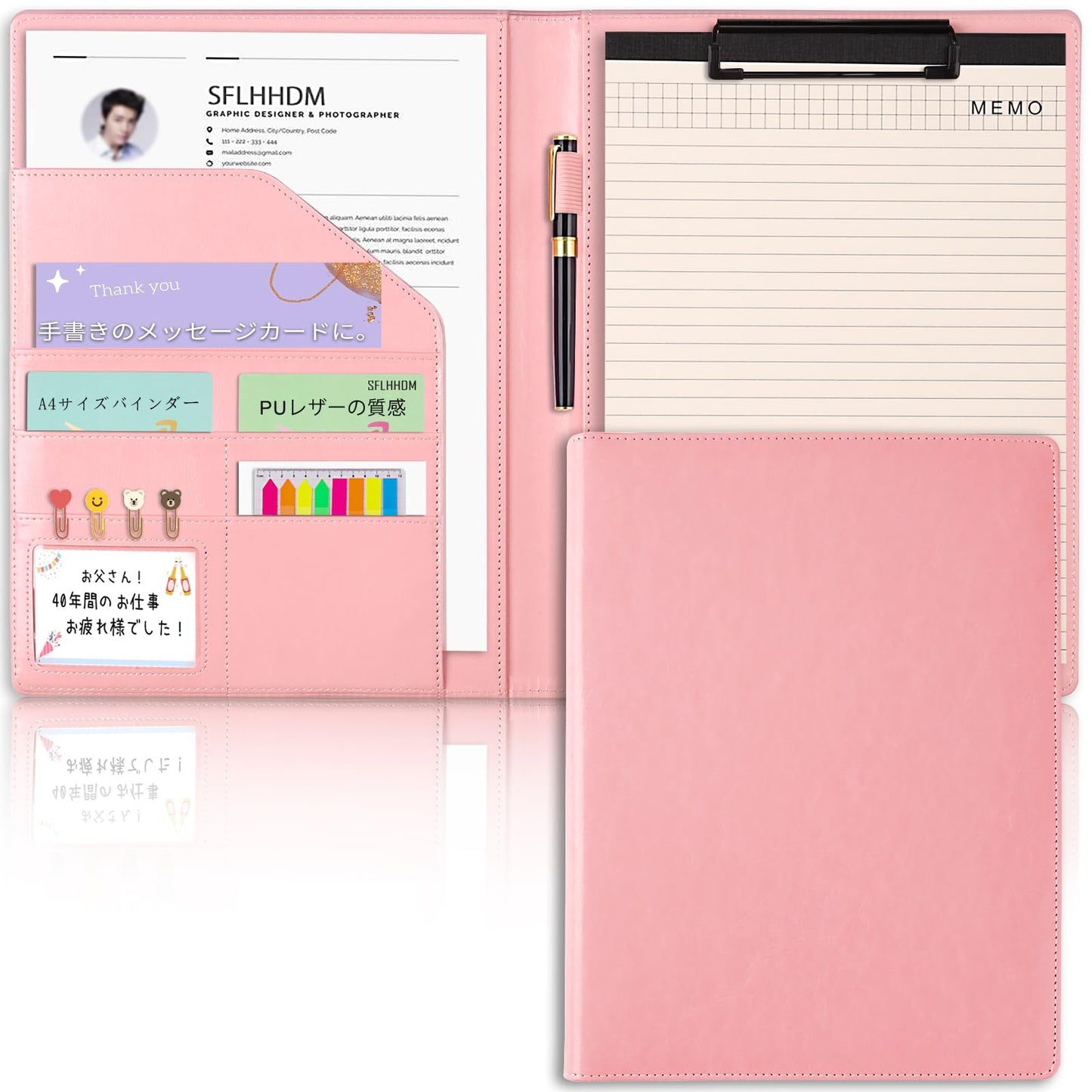 Portfolio Folder Padfolio with A4 Clipboard, Professional PU Leather Folder Binder with Clipboard Folio, Letter Size, Clip Board Organizer for Legal Documents, Business Card Resume Folder, Men Women