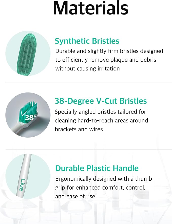 V-Cut Orthodontic Toothbrush (Mint 3 Units + White 3 Units) - Compact Head for Braces, Ergonomic Handle, Deep Cleaning, Gentle Bristles for Brackets and Wires
