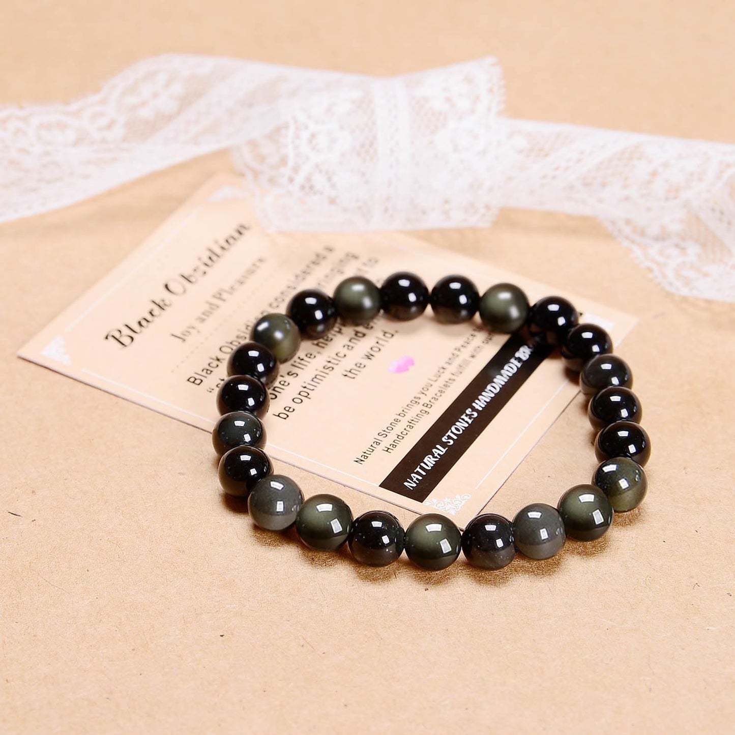 AD Beads Handmade Gemstone Stretch Elastic Bracelet Crystal Healing Reiki Nature's Beauty and Spiritual Essence Unisex (10mm, Black Obsidian (Pleasure))