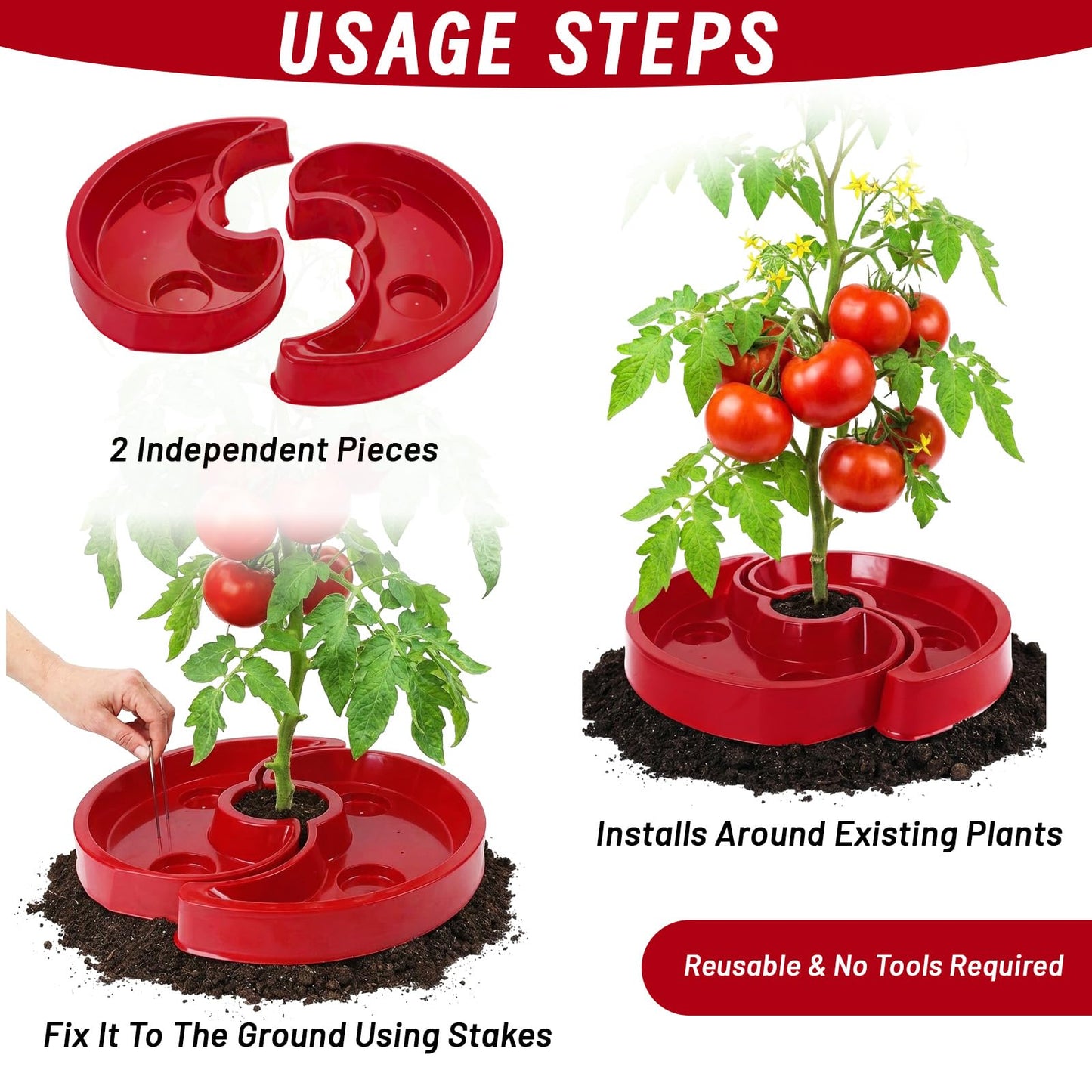5 Sets Tomato Watering Trays, Surrounding Red Tomato Automator Tray, Root Irrigation Trays for Vegetables, Reduce Runoff, Weed Control, Boost Growth for Tomatoes, Peppers & Garden Veggies