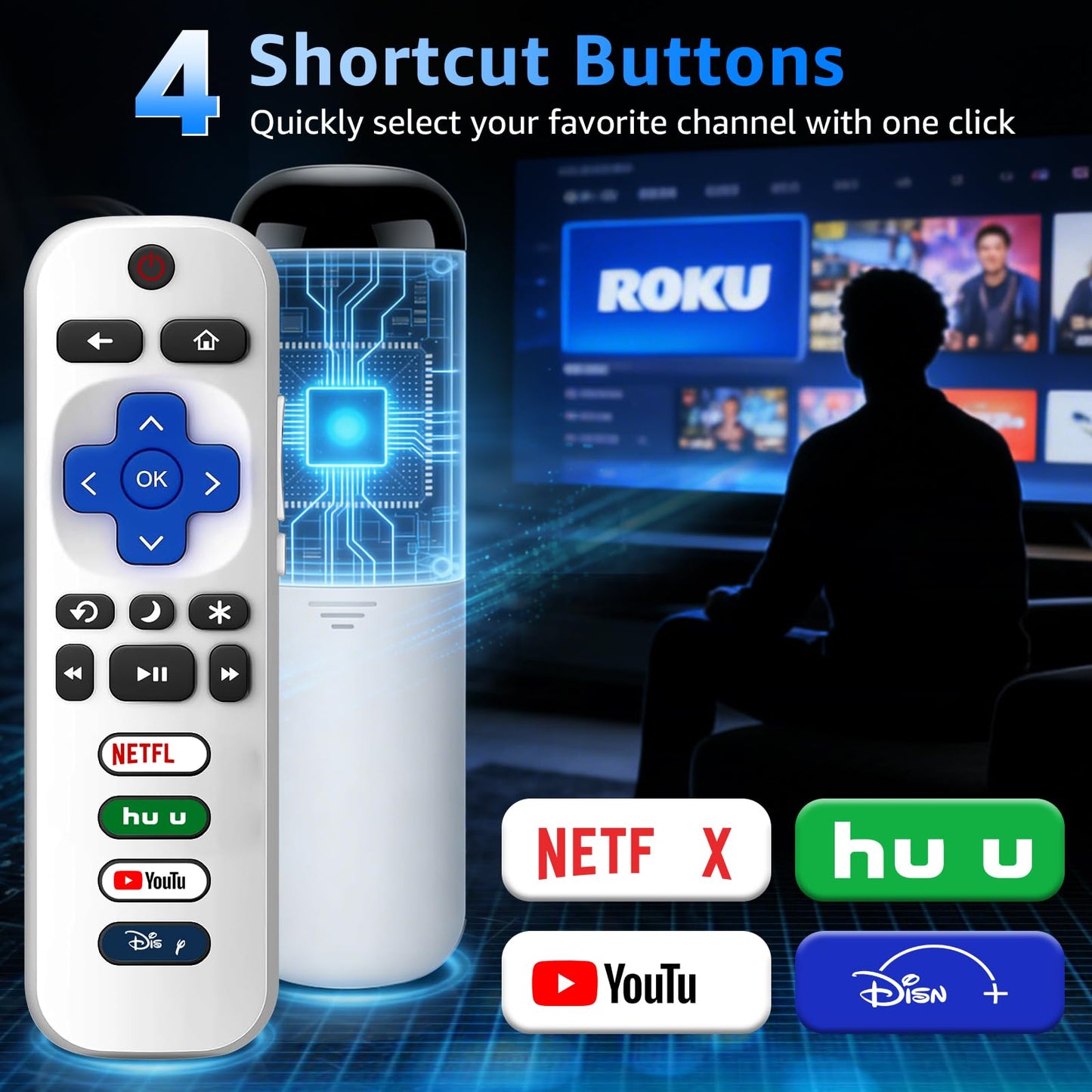(Pack of 3) Replacement Remote Only for Roku TV with Soft Silicone Protective Cover (Glow in The Dark), Universal Remote for TCL/Onn/Hisense/Sharp/Element/Philips Roku Smart TV (Elegant White)