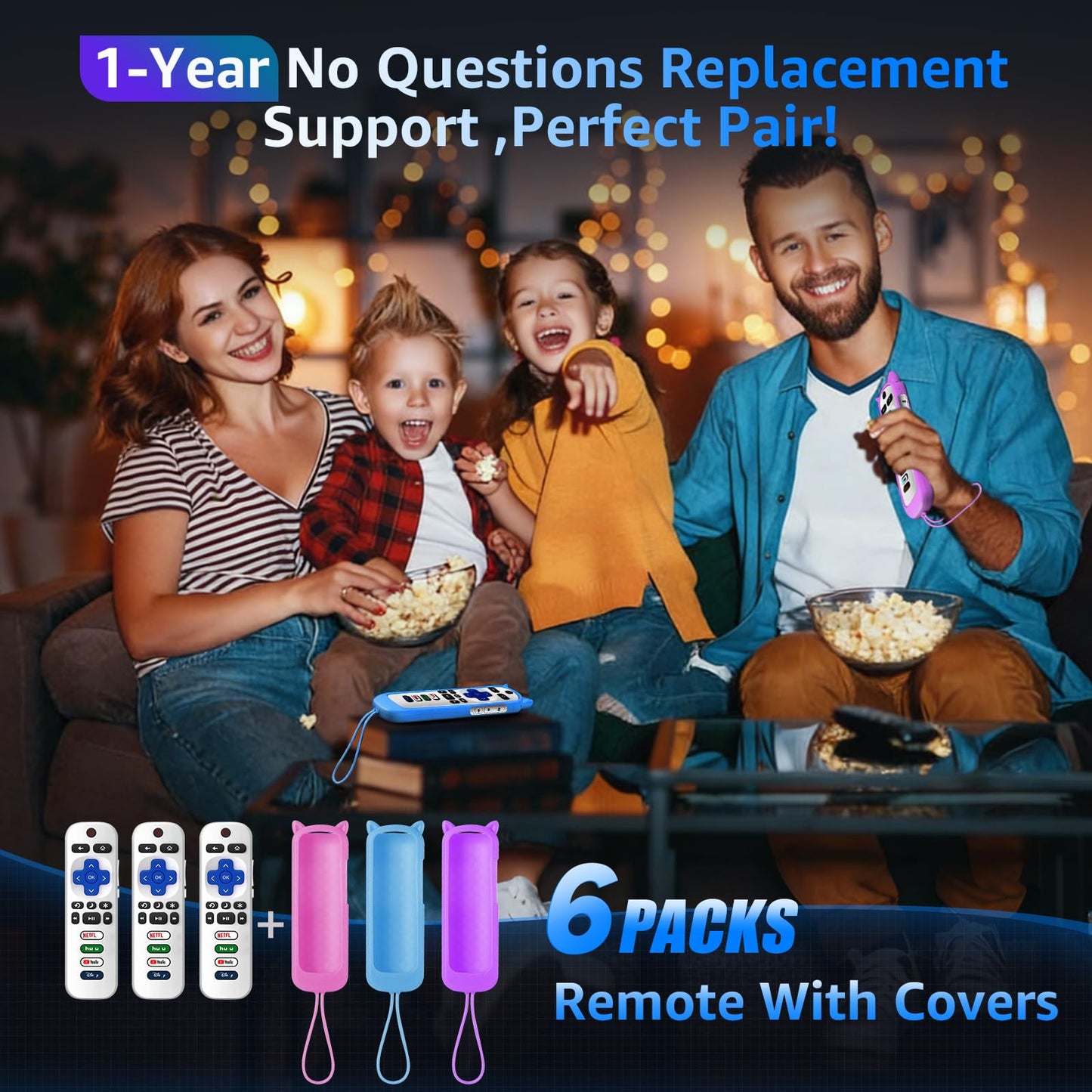 (Pack of 3) Replacement Remote Only for Roku TV with Soft Silicone Protective Cover (Glow in The Dark), Universal Remote for TCL/Onn/Hisense/Sharp/Element/Philips Roku Smart TV (Elegant White)