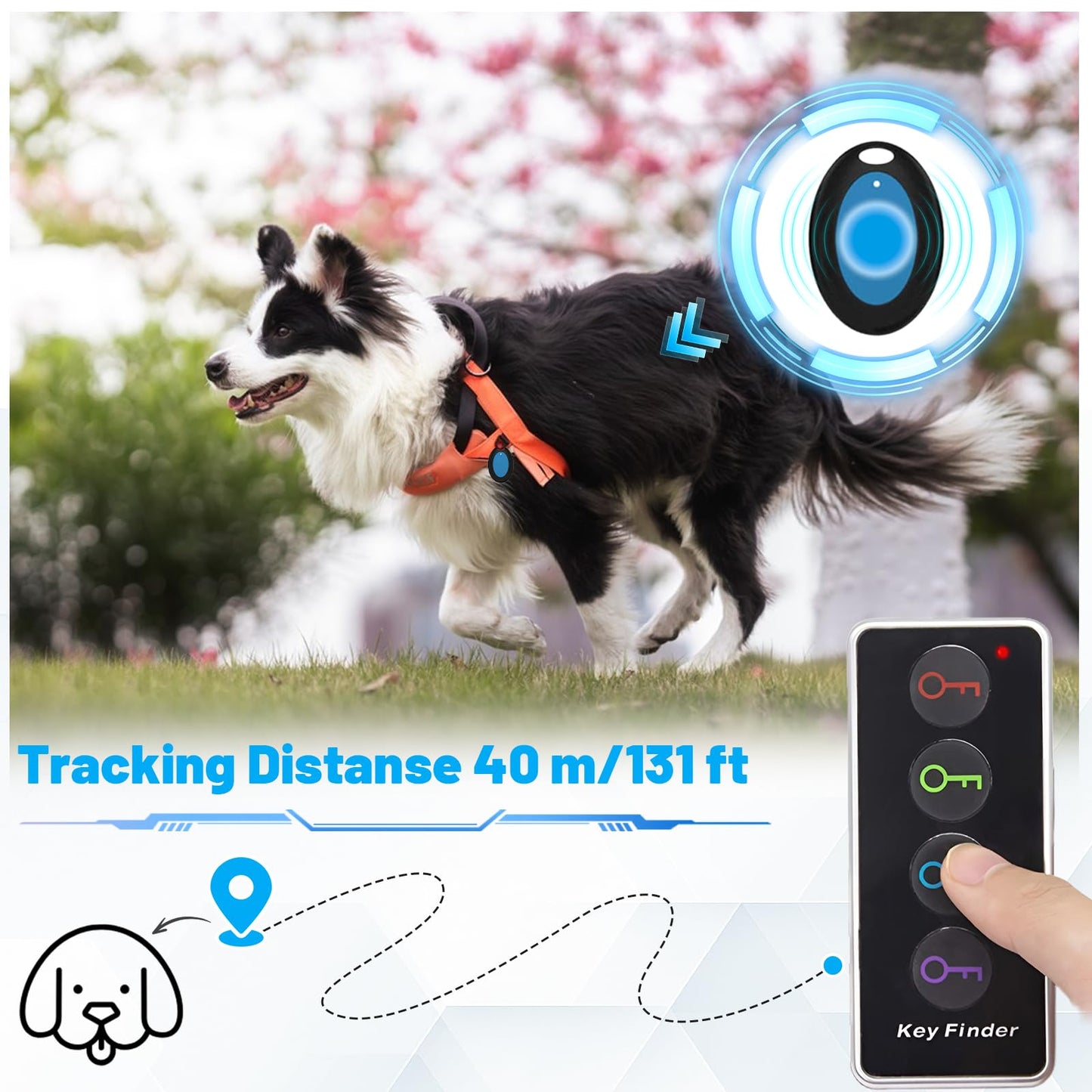 Key Finder Wireless RF Locator with 80dB+ Loud Beep & LED Light, 131ft Range, No App Needed, 1 RF Transmitter & 4 Receivers, Item Tracker for Keys, TV Remote, Wallet, Pet, and Glasses