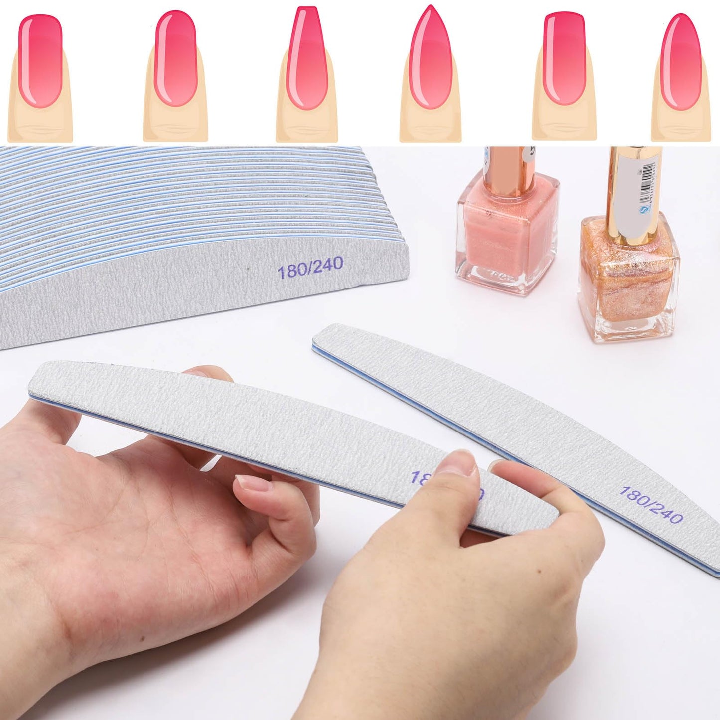 50 Pieces 180/240 Grit Nail Files for Natural Nails, Fingernail Files Double Sided Emery Boards for Nails