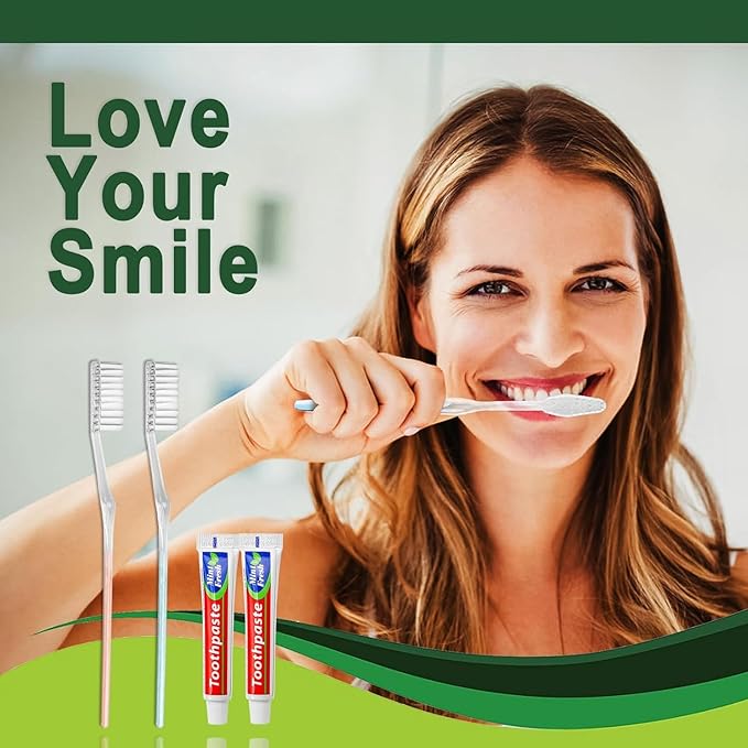 500pcs Disposable Toothbrushes, 2 Color, Travel Toothpaste for Homeless, Airbnb, Hotel