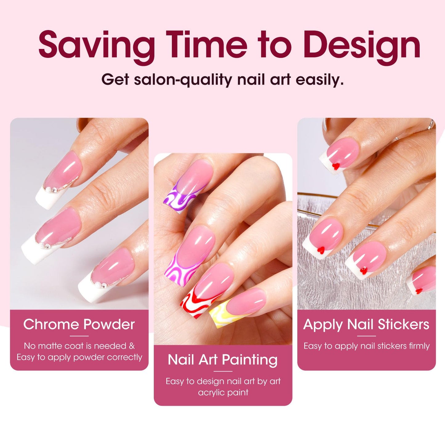 Gellen Square French Tip Press on Nails - 3 in 1 Soft Gel Nail Tips, 330 pcs 15 Sizes Pink Long Square French Nails Press on Long-lasting, No Need to File Press on Nails