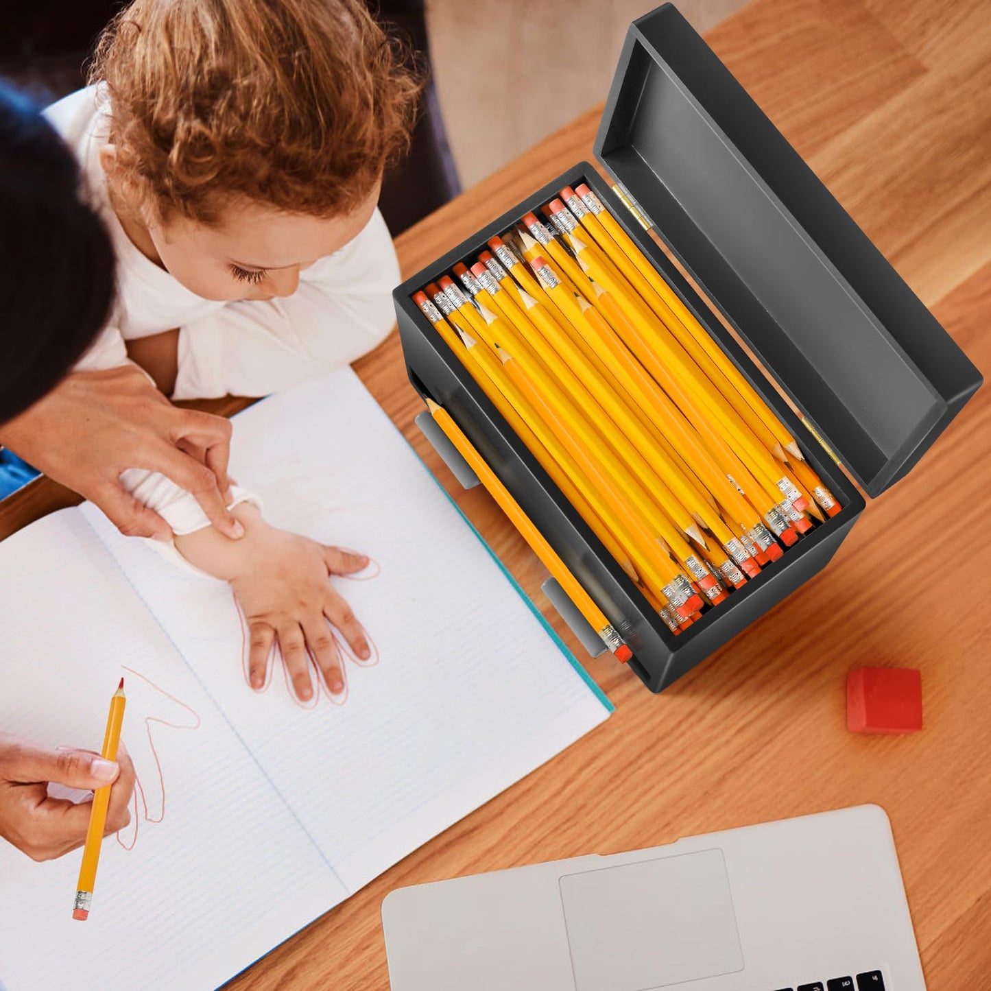 Pencil Dispenser for Classroom, Wooden Pencil Holder, Classroom Teacher Must Have, Pencils Straws Organization & Storage for Classroom Office Kitchen Restaurant (black)