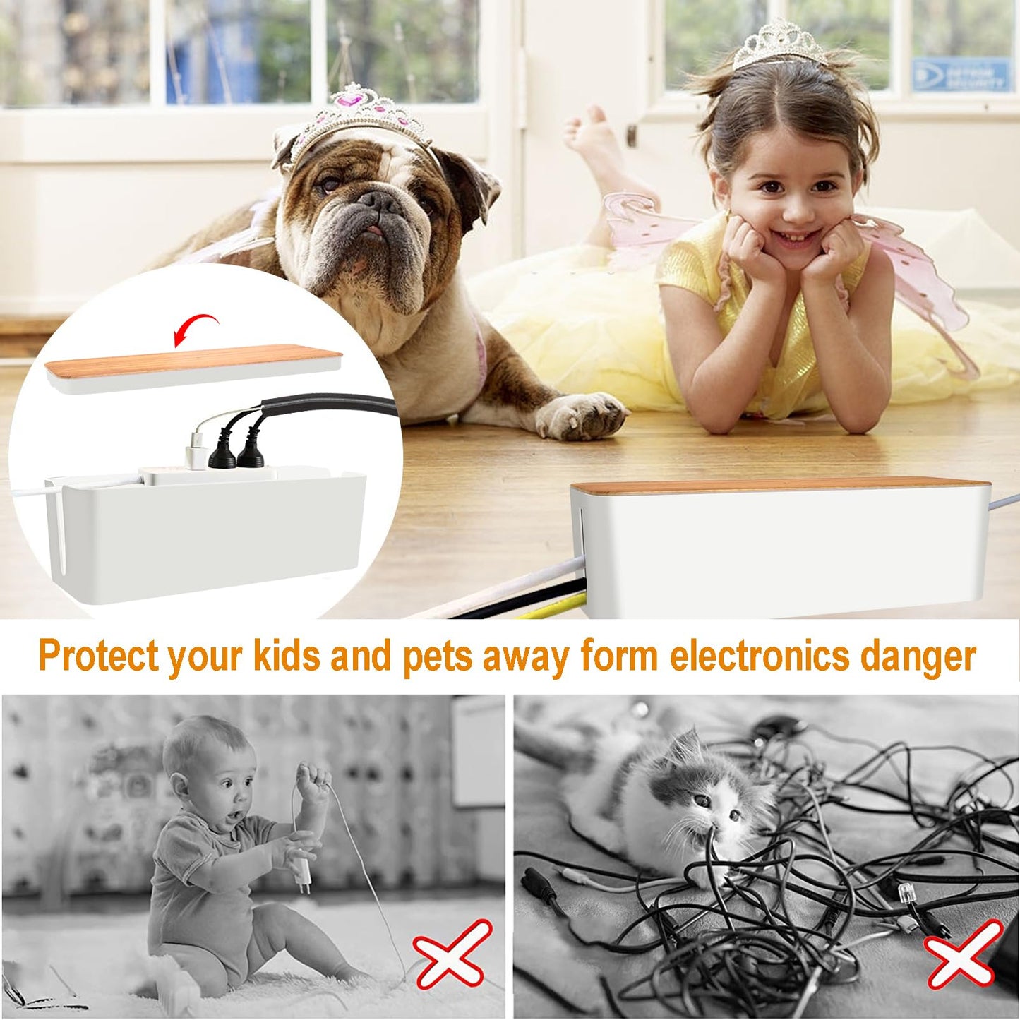YUANYE Cable Management Box Cable Management Kit for Power Strip to Hide Wires,Cord Organizer Boxes,Safe ABS Material Wire Organizer of Cable Clips Sleeve for Home & Office,3Pack-128PCS/White