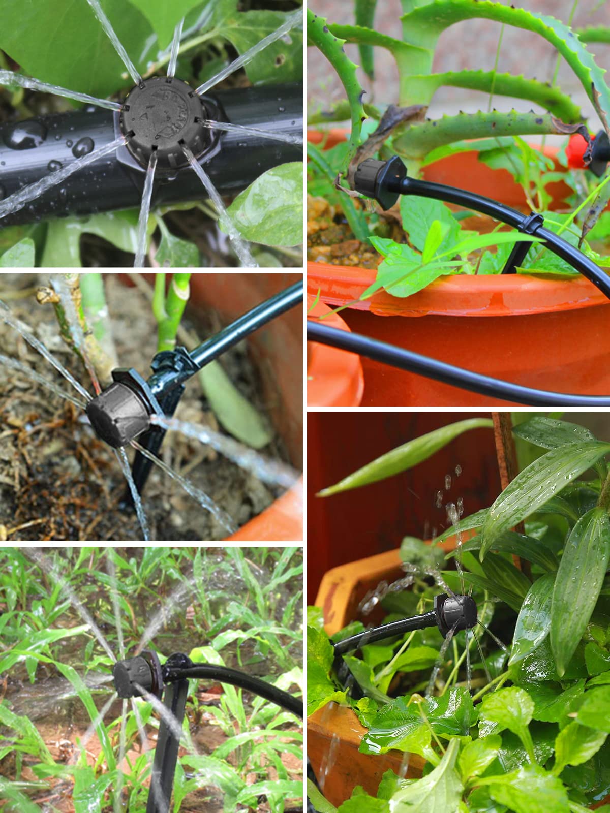 Kalolary 200Pcs Adjustable Irrigation Drippers, 1/4 Inch Barbed Drip Emitter 360 Degree Watering Sprinklers Anti-Clogging Drippers for 4mm/7mm Garden Watering System