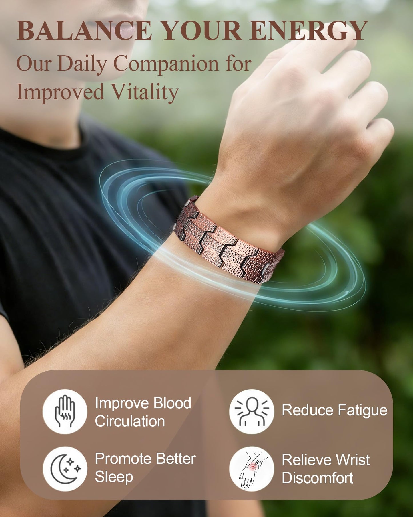 MagnetNova 3X Strength Magnetic Bracelet for Men, 99.99% Pure Copper Bracelet with Magnets, Adjustable Size with Sizing Tool & Gift Box