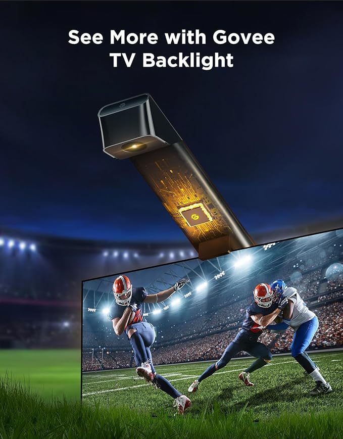 Govee TV Backlight 3 Lite with Fish-Eye Correction Function Sync to 55-65 Inch TVs, 11.8ft RGBICW Wi-Fi LED Strip Lights with Camera, 4 Colors in 1 Lamp Bead, Voice and APP Control, Adapter