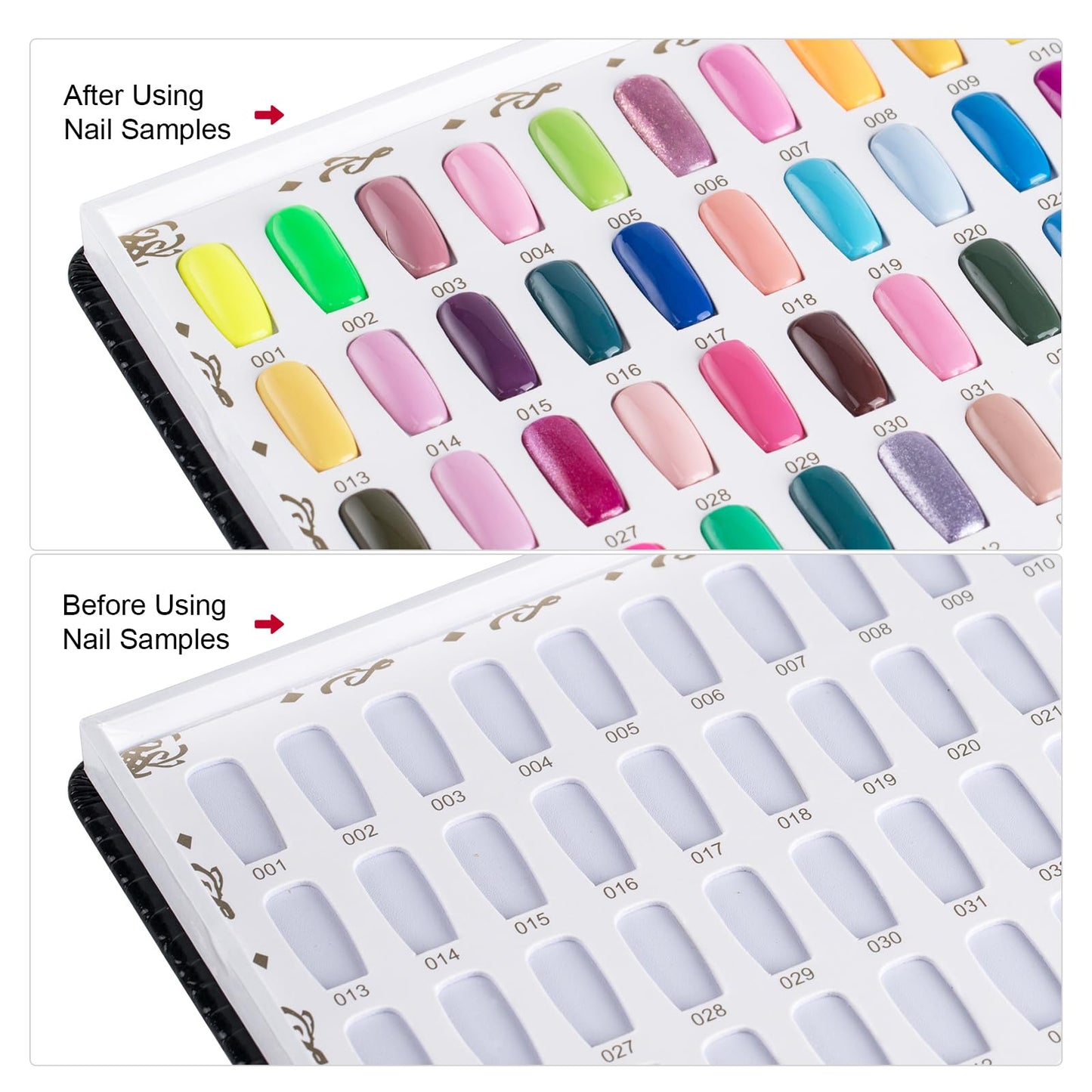 Acycoin2A Professional 216 Nail Colors Chart Dip Powder Card with 240 Tips and Nail Polish Number Sticker Label (Black)
