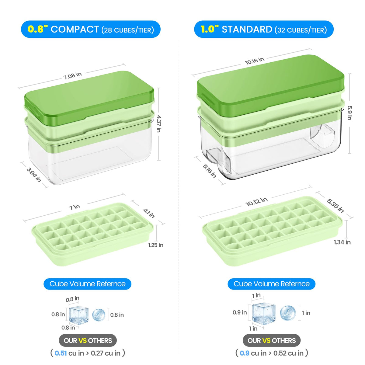 1" Ice Cube Tray with Lid and Bin