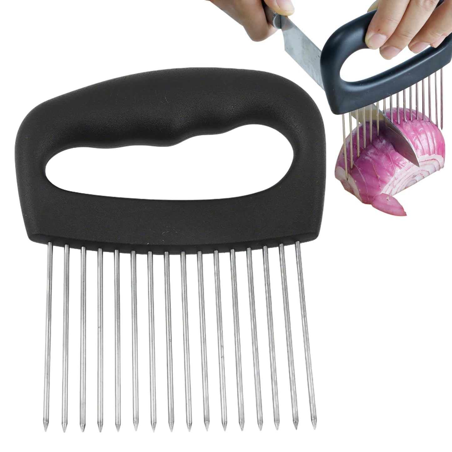 NOVANO Large Onion Slicer & Meat Tenderizer,Kitchen Cooking Tool for Tenderizing, Onion Cutter Vegetable Chopper, Stainless Steel Tomato Slicer with 16 Long Needles, for Potato Lemon