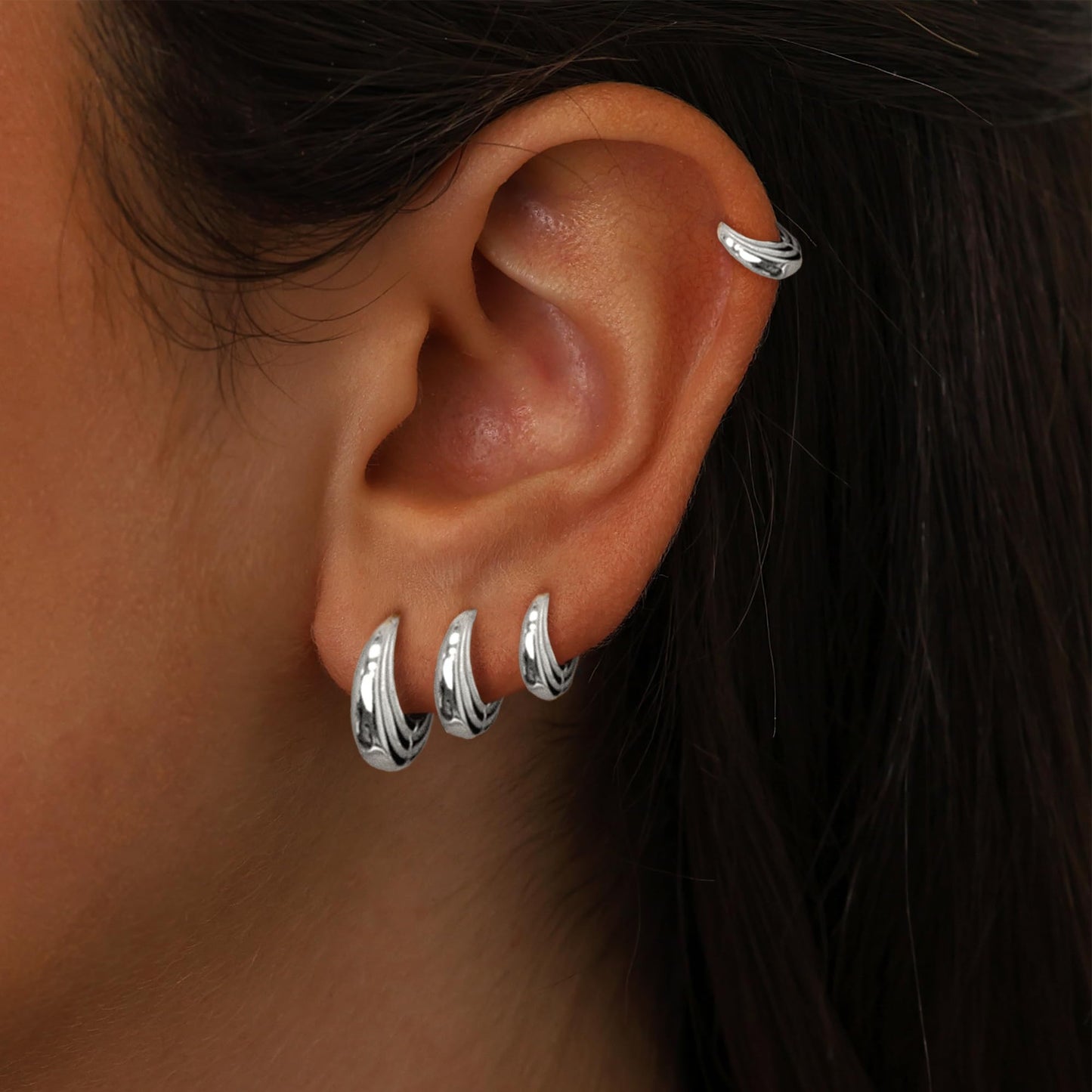 Silver Hoop Earrings Set for Women Huggie Cartilage Clip On Earrings Set for Multiple Piercing Lightweight Jewelry