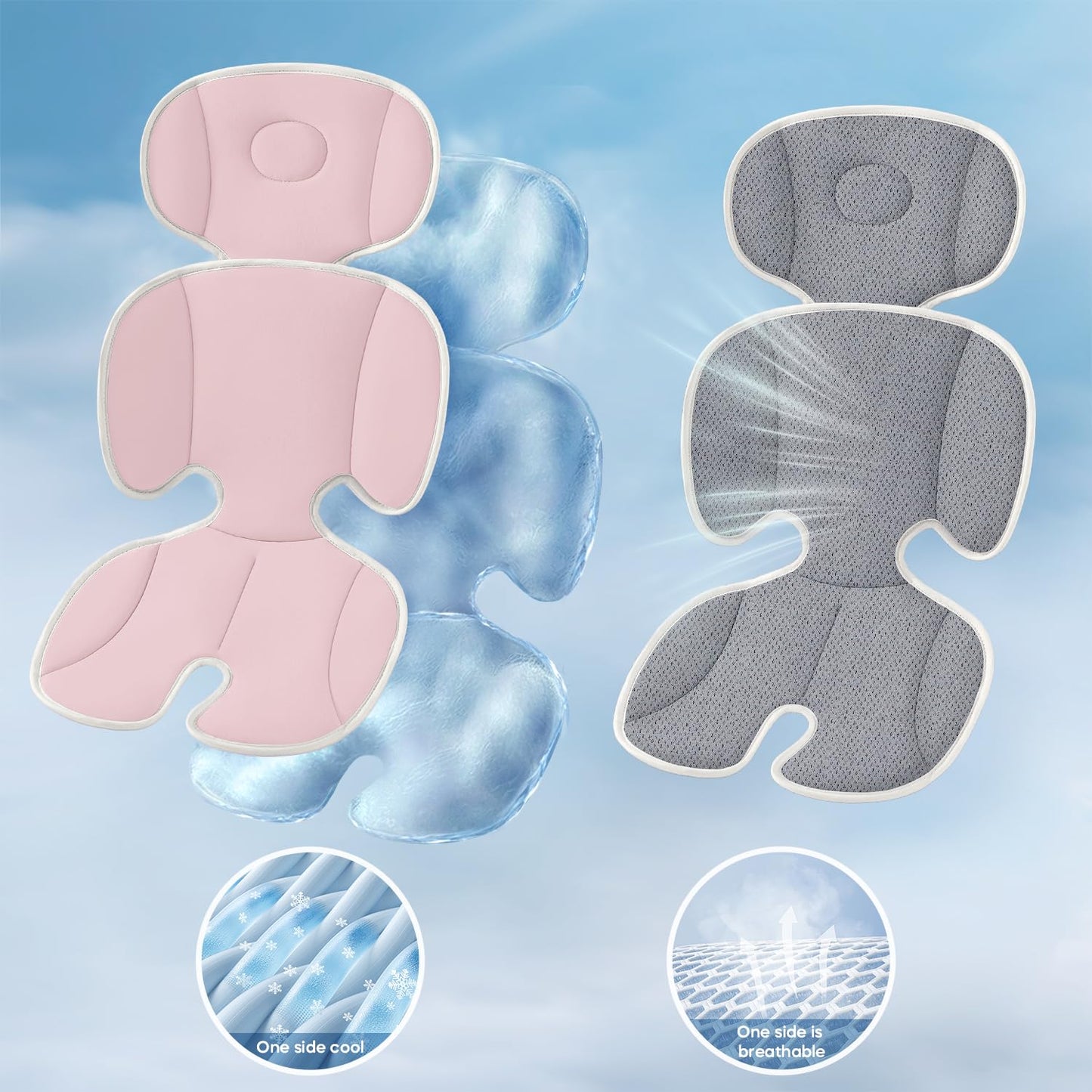 Baby Stroller Cooling Pad Universal Soft Cooler Pad Breathable Adjustable Car Seat Liner Detachable 2-Piece Cooling Cushion Fits Strollers, Car Seat, High Chair, Bassinet, Swing