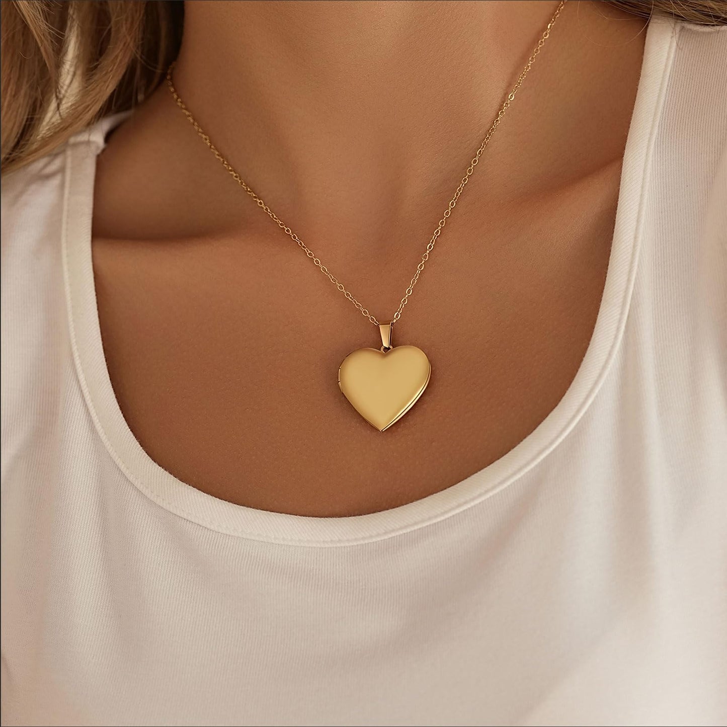 PHOCKSIN Glossy Gold Heart Lockets Personalized Locket Necklace for Women Custom Photo Picture Locket with Text & Symbols Engraved Customized Gifts
