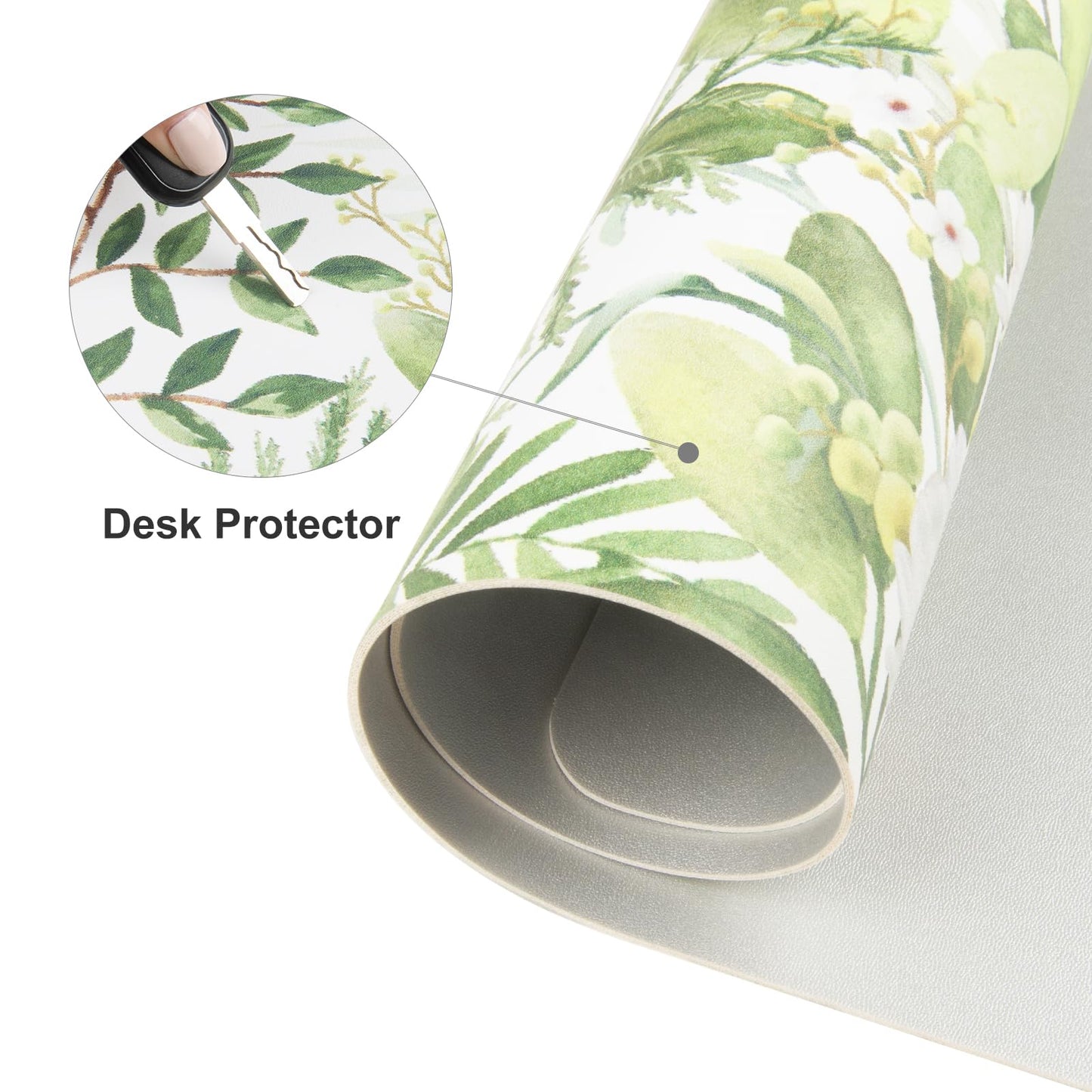 Colorful Star Large Mouse Pad, Green Leaves Waterproof Office Desk Mat, Non-Slip Computer Gaming Mouse Pad, XXL PC Laptop Protector Pads, PU Leather Desk Writing Pads for Office Home, 31.5" x 15.7"