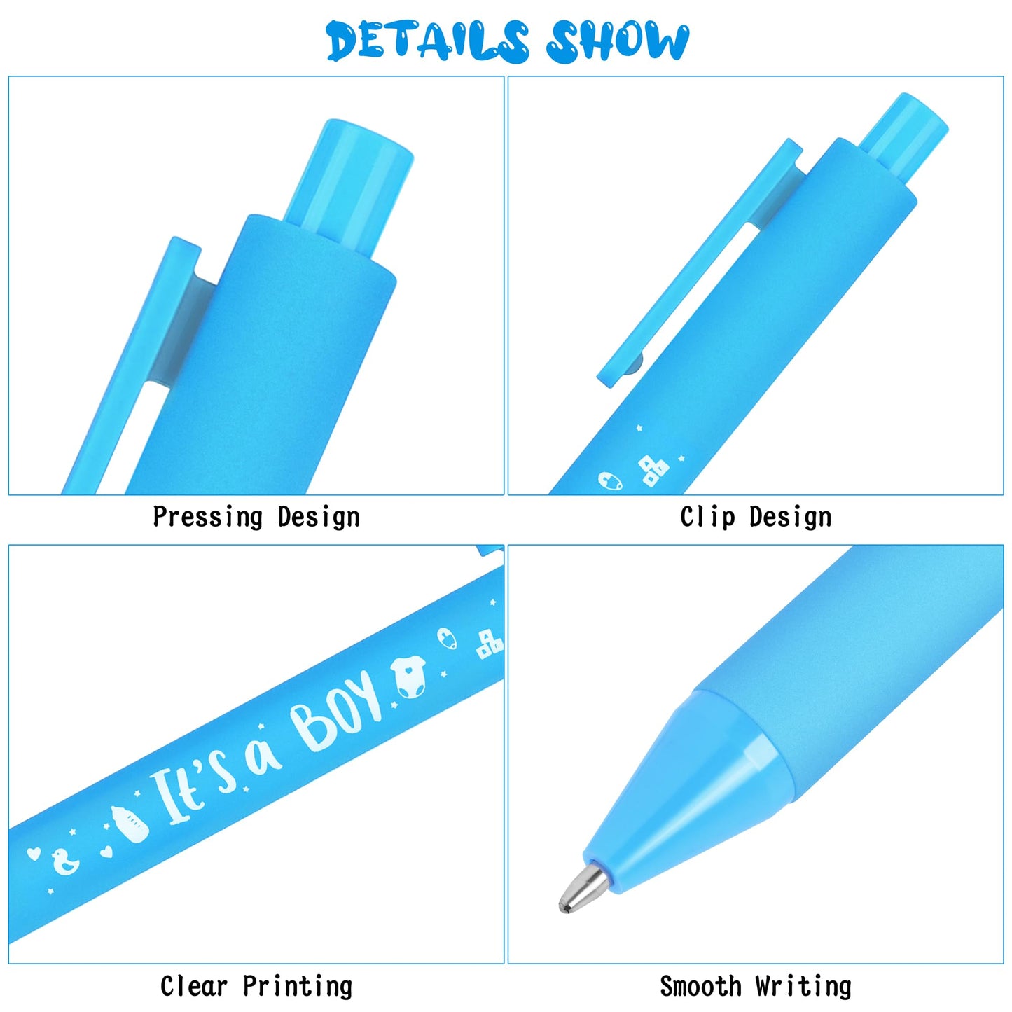 Aodaer 60 Pieces It's a Boy Baby Shower Ballpoint Pens, Retractable Gel Pen with Soft Grip, Comfortable Black Ink Pens for Boys Baby Shower Favors Party Guests Gifts