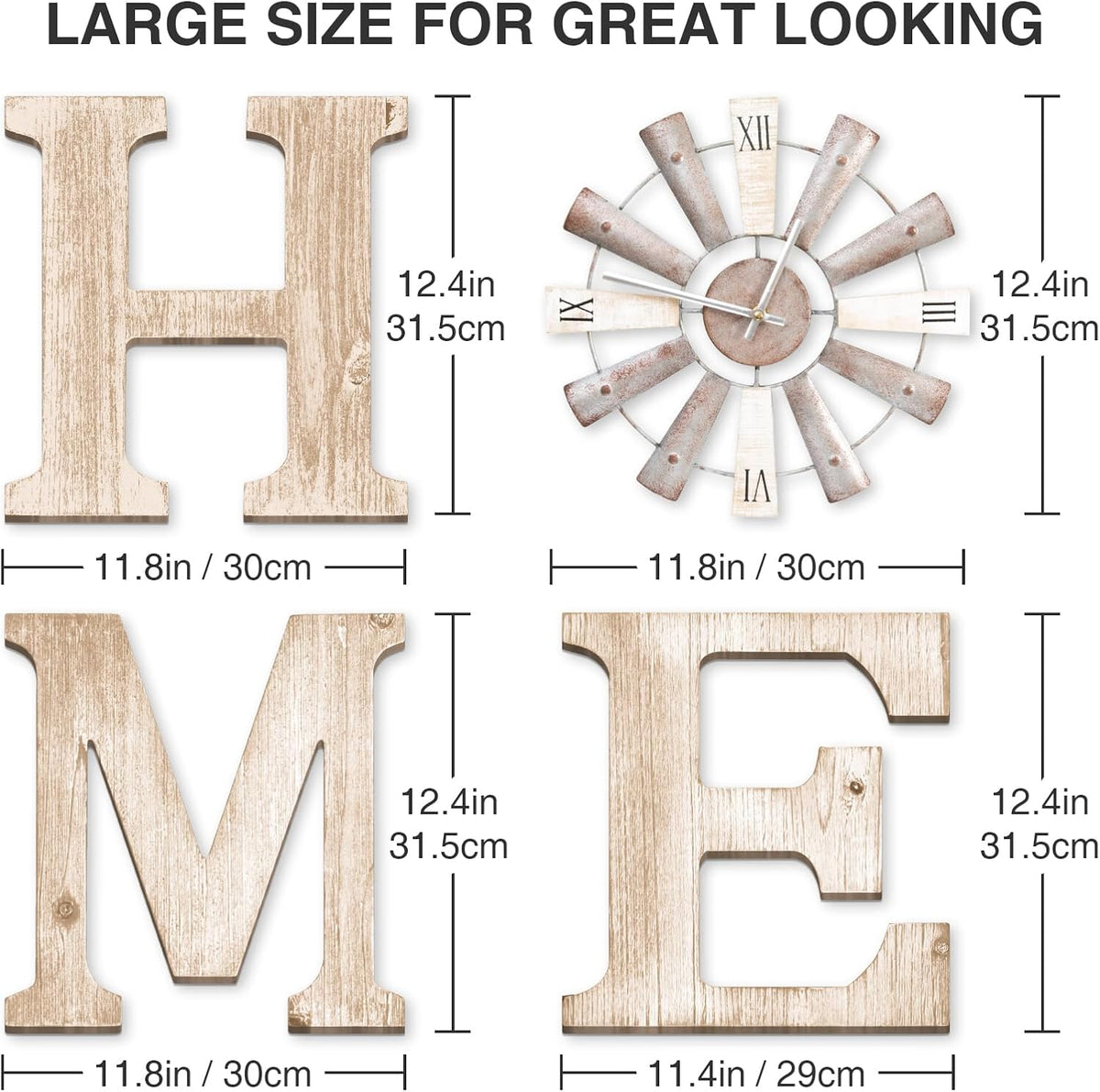 Farmhouse Home Signs with Windmill Clock Wall Decor Rustic Home Letters Wall Art for Living Room Kitchen Entryway Dining Room Bedroom (water-white)