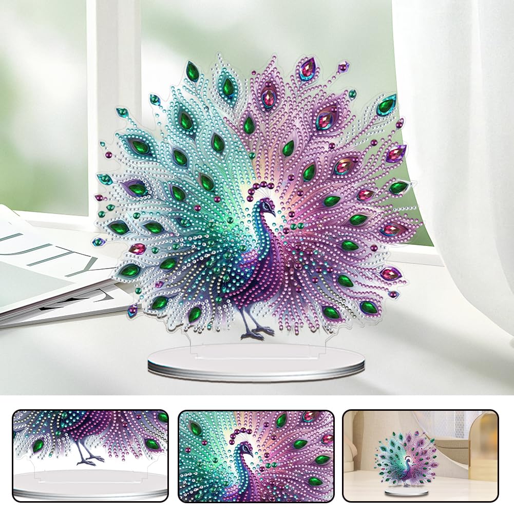 Sulunmo Diamond Art Kits for Adults - Acrylic Diamond Painting Ornaments, DIY 5D Diamond Art Statues Diamond Dots Sculpture with Special Shaped Drills(Peacock-66)