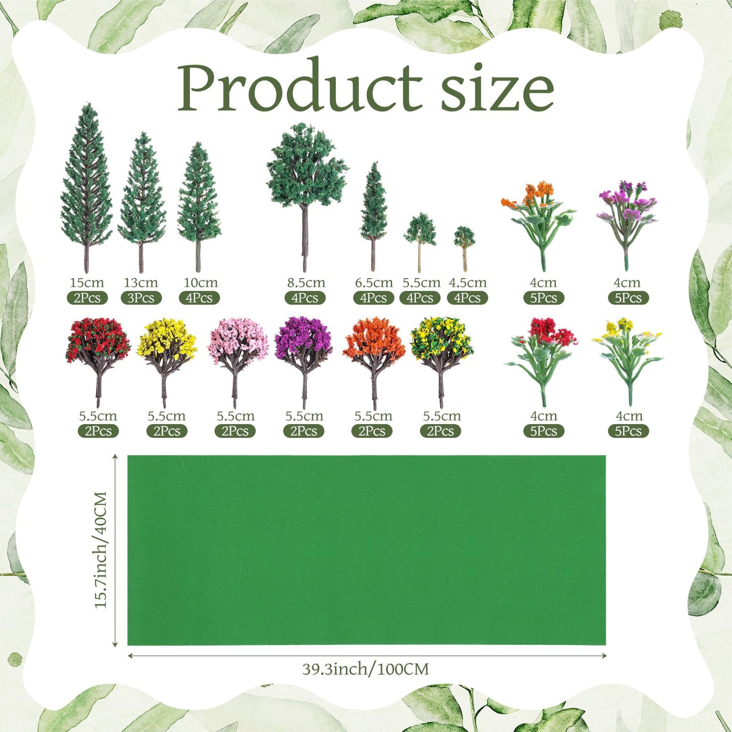Soulchen 58 Pieces Diorama Supplies Kit Include Model Trees 0.98-5.12 Inch Mixed Mini Trees 16 x 40 Inch Model Grass Mat Ho Scale Accessories for Projects Train Scenery Building Landscape DIY Crafts