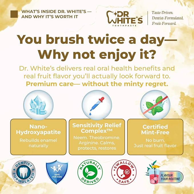 Dr. White’s Fluoride-Free nHA Toothpaste 2-Pack; Dentist-Formulated, Nano Hydroxyapatite + Xylitol, Sensitivity Relief Complex™, Mint-Free, Enamel Safe, Swallow-Safe (3.5 Oz, Pure Pineapple)