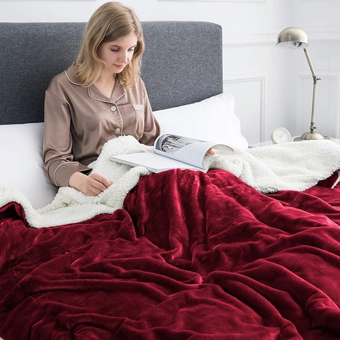 IR Imperial Rooms Burgundy Sherpa Blankets Queen Size for Bed - Wholesale Bulk Pack of 9 Sherpa Blankets - Soft Fluffy Throw Blanket for Hotels, Guest Bedroom, 90x90 Inches