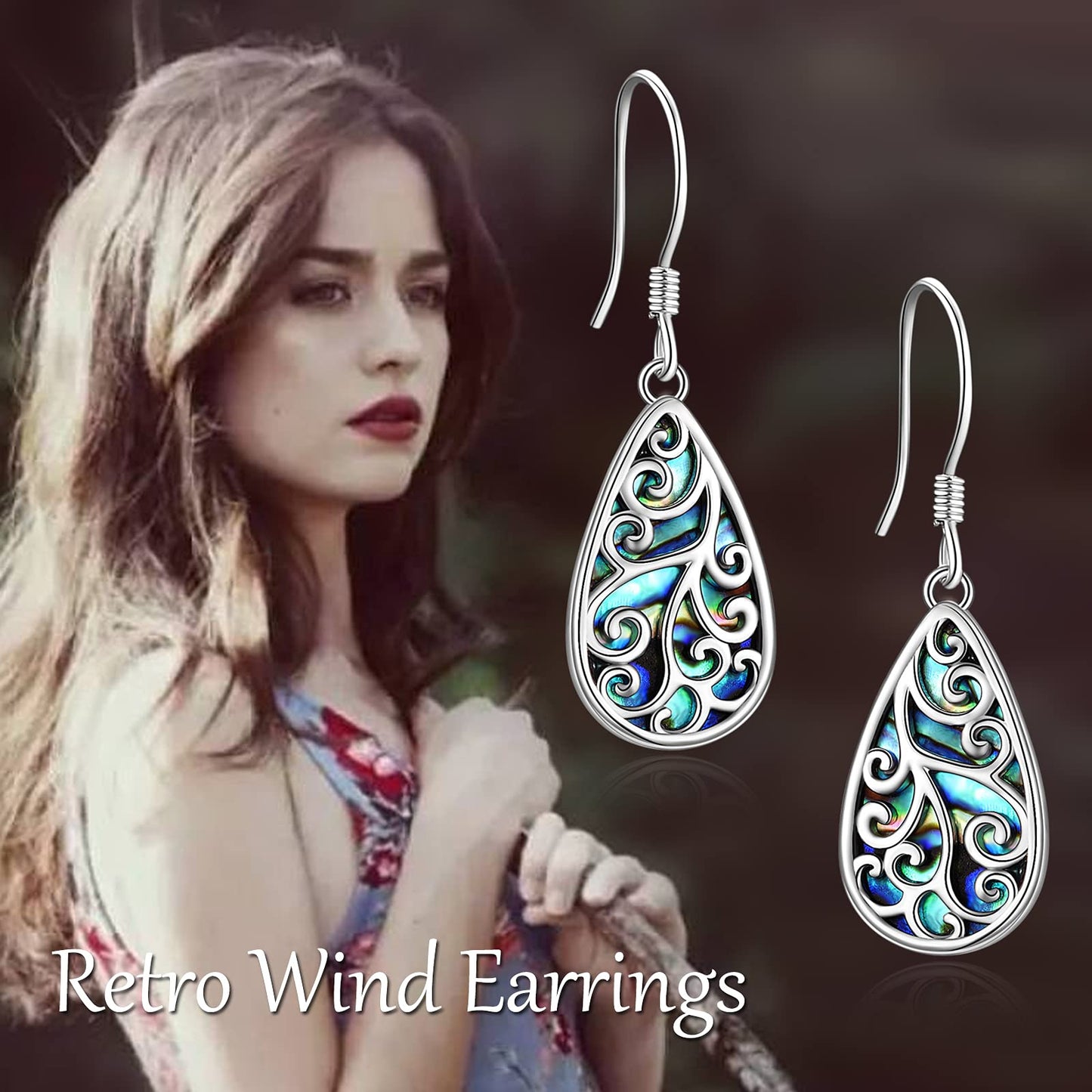POPLYKE 925 Sterling Silver Tree of Life Earrings for Women Celtic Filigree Teardrop Abalone Earrings Dangle Abalone Jewelry