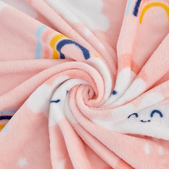 SOCHOW Cute Cloud Print Fleece Throw Blanket for Kids Boys and Girls, Soft Lightweight Cozy Warm Flannel Blanket for Toddler Bed, Pink 50 x 60 Inches