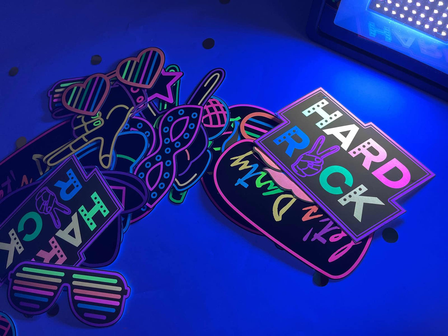 KEPATO 16 Pcs Glow Neon Photo Booth Props with Stick Fluorescent Neon Party Supplies for Birthday Disco Black Light Party ﻿