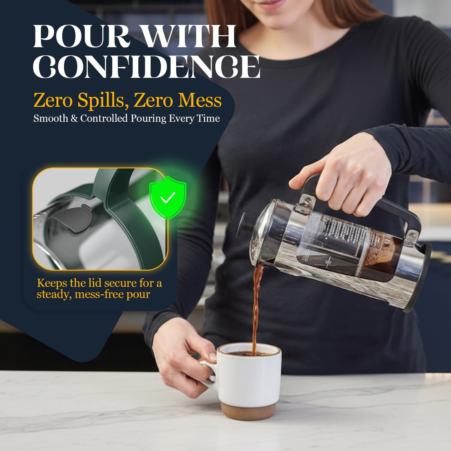 ESPRO P5 French Press Coffee Maker – Patented Double Micro-Filter for Grit Free Brew, Heat-Resistant Thicker Borosilicate Glass Coffee Press – (32 oz)