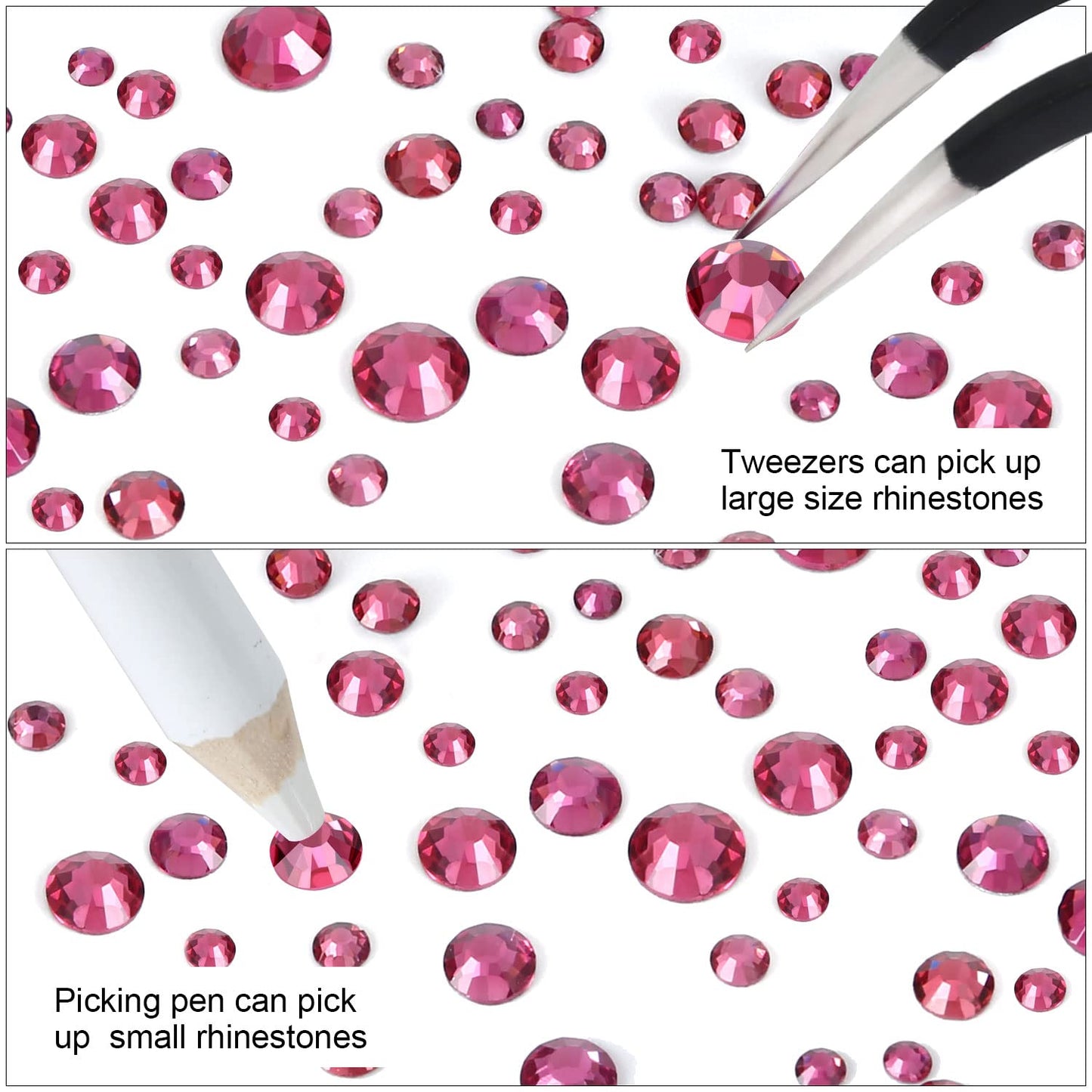 Meibite Rose Glass Flatback Rhinestones for Nails, Crafts & Clothes – 4240PCS 6 Sizes (SS6–SS20) Crystal Gems Kit with Tweezers & Picker, Non Hotfix DIY Rhinestones for Tumblers, Shoes, Nail Art