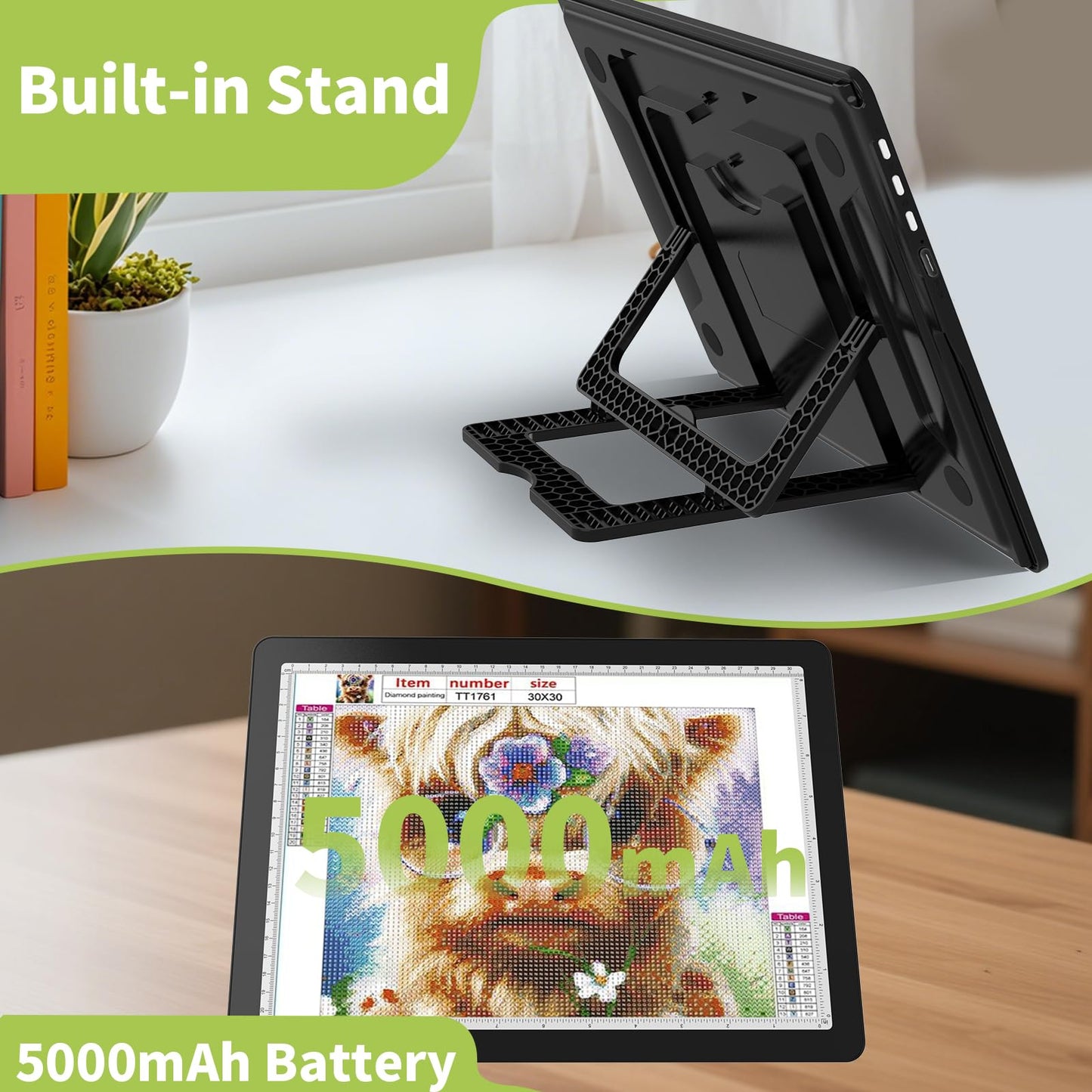 YINGWOND A3 Rechargeable Diamond Art Light Board with Padded Case,Side Physical Button,18.2 * 13.4 in Magnetic Light Pad Built-in Foldable Stand,Wireless Light Box for Tracing Drawing Sketching