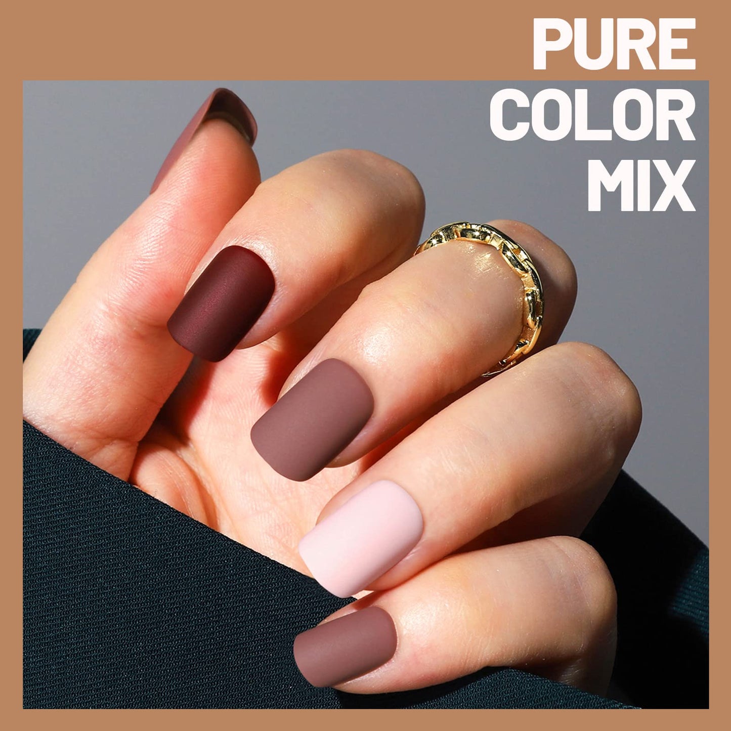 Teenitor Short Press on Nails,288Pcs Matte Acrylic Short Square Fake Nails Full Cover, Glitter Press On False Nails Glue on Nails