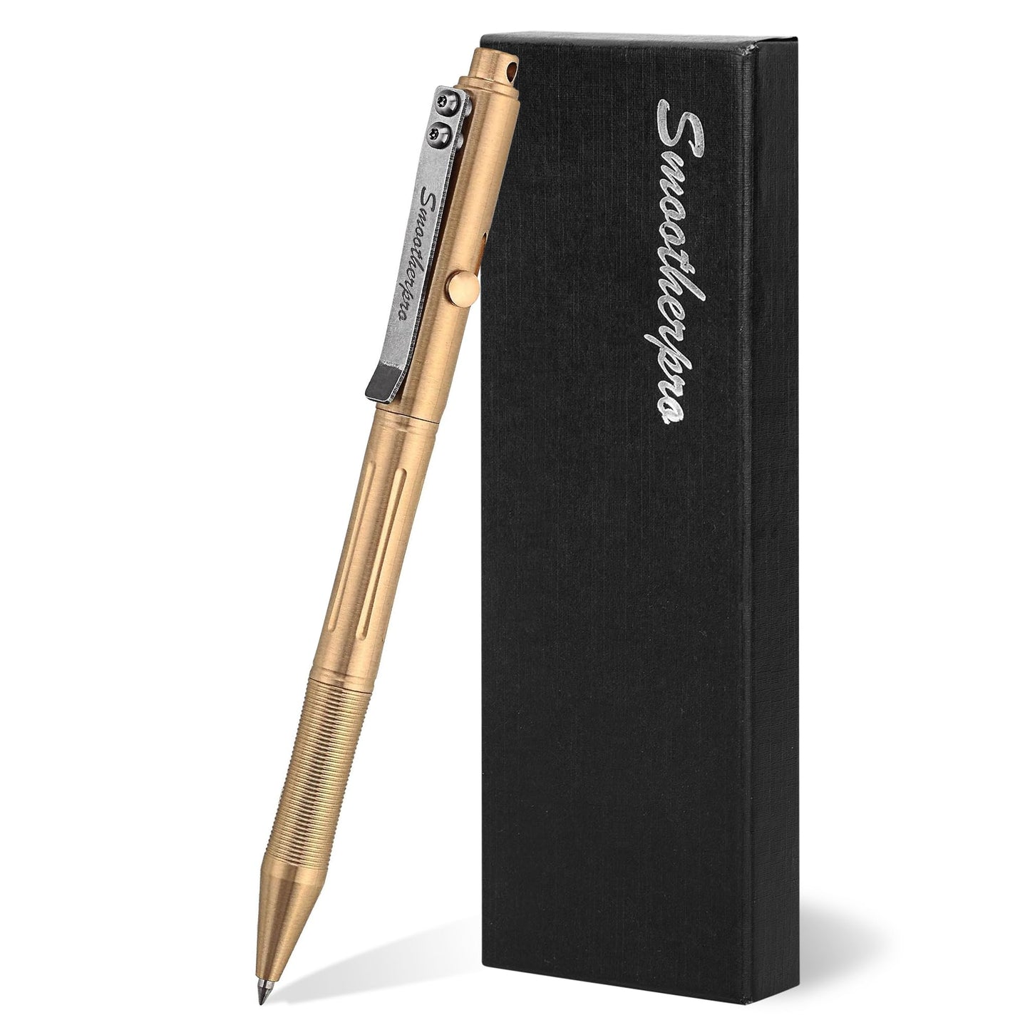 SMOOTHERPRO Bolt Action Pen, Solid Brass Ballpoint Pen Compatible with Pilot G2 Refill, Weighted Heavy Pen for Tremor Parkinson Arthritic Hand, Color Natural (RG336)