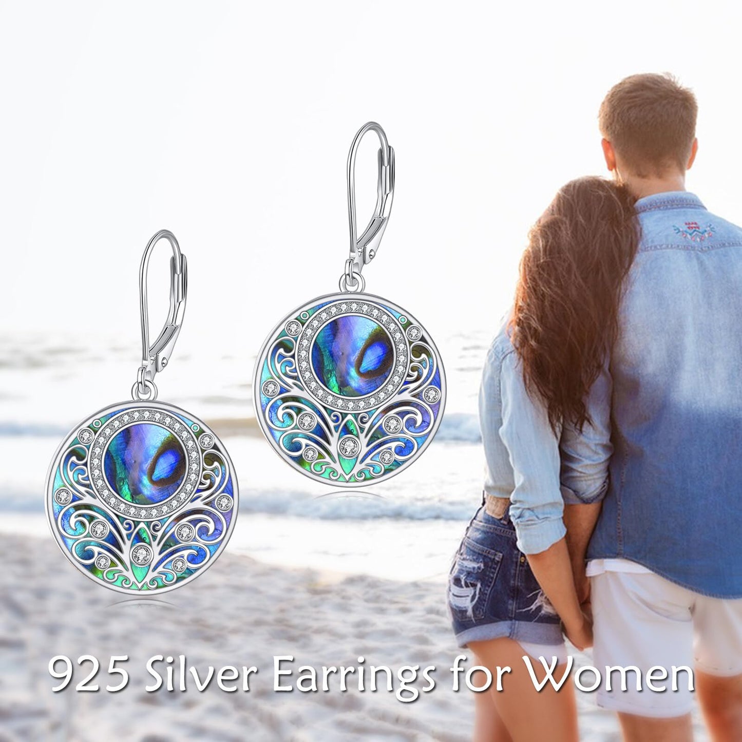 Abalone Drop Earrings Sterling Silver Filigree Leverback Earrings Circle Dangle Earrings Jewelry Gifts For Women