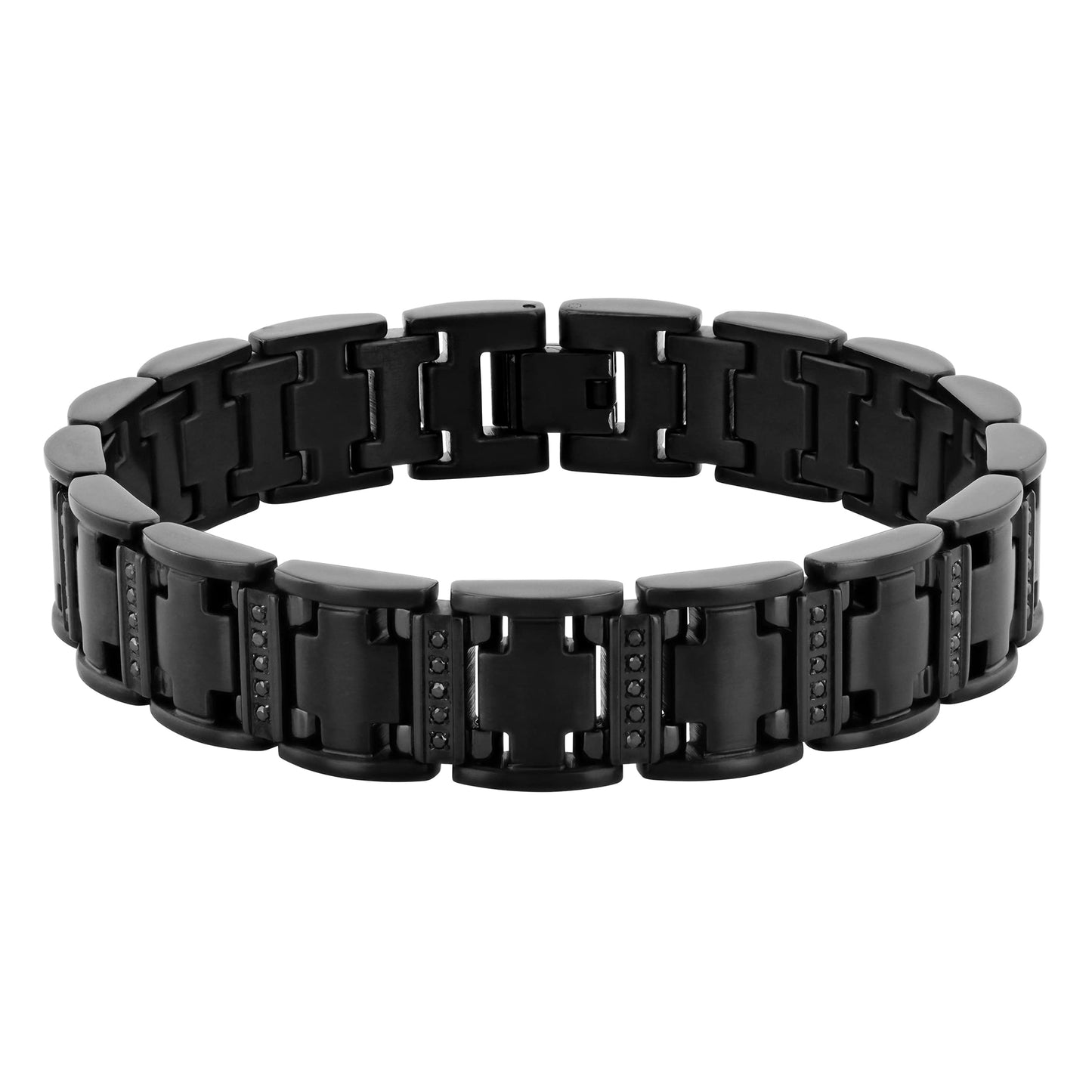 Men's 14MM Wide Black Stainless Steel Link with 0.50ctw Black Diamond Satin Finish 8.5" Bracelet