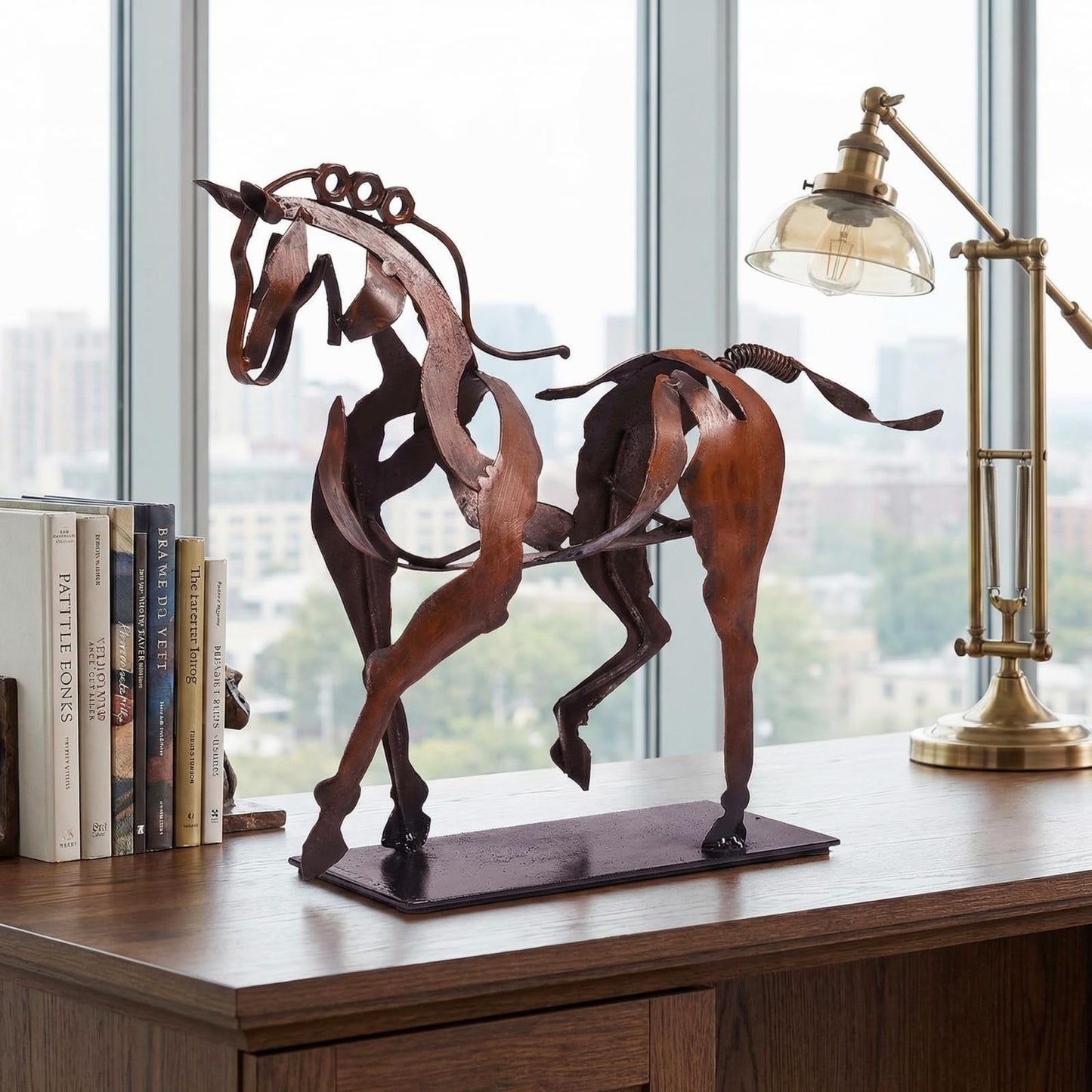 SunBlogs Art Handmade Horse Statue - Unique Rustic Decor for Office & Home - Hand-Painted Metal Sculpture - Perfect Handicraft Gift for Horse Lovers (Brown)