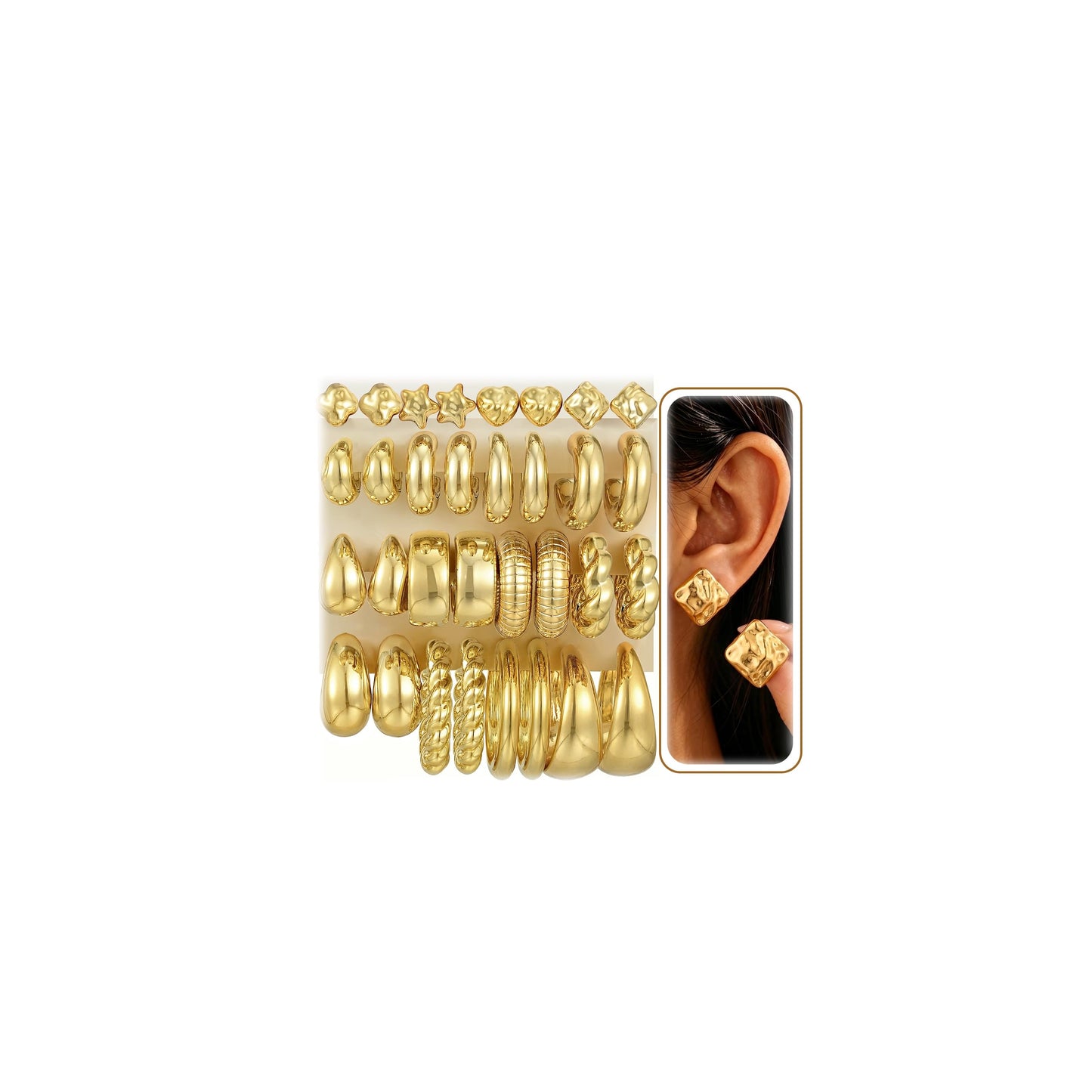 16 Pairs Starfish Chunky Gold Hoop Earrings Set for Women, Beach Shell Style Stack Statement Earrings, Hypoallergenic Lightweight Gold Plated Trendy Summer Jewelry Gift