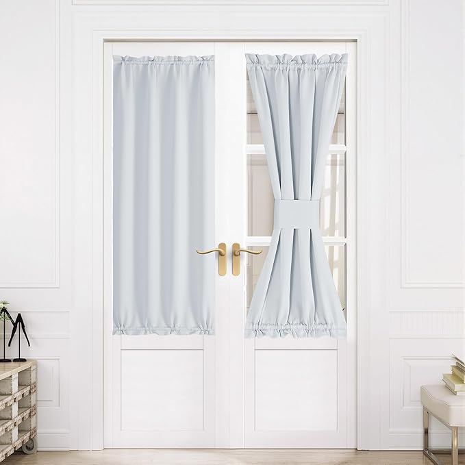 NICETOWN Blackout French Door Curtains, Privacy Door Curtains for Window, 30 X 64 Inch Room Darkening Blinds, Thermal Insulated Window Shades for Bedroom, 1 Panel, Greyish White