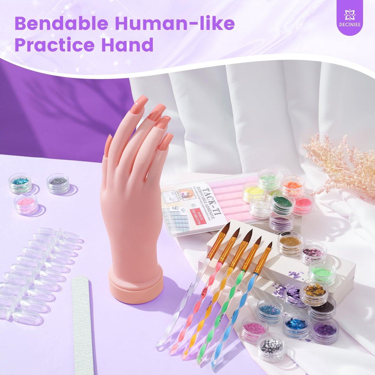 Nail Kit for Beginners with Everything: Professional Monomer Acrylic Nail Liquid Powder Set with Practice Hand Drill U V Light in Cosmetic Bag for Women Salon Home(Purple)
