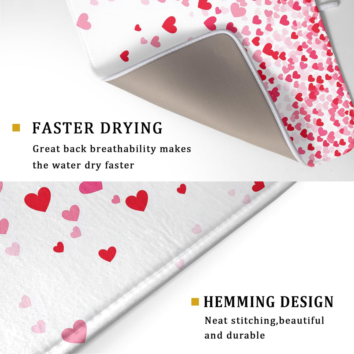Valentine's Day Dish Drying Mat for Kitchen Counter Love Heart Kitchen Dish Drying Pad 16”x18” Absorbent Reversible Happy Valentine Dishes Drainer Pad Dish Drying Rack Mat for Countertop