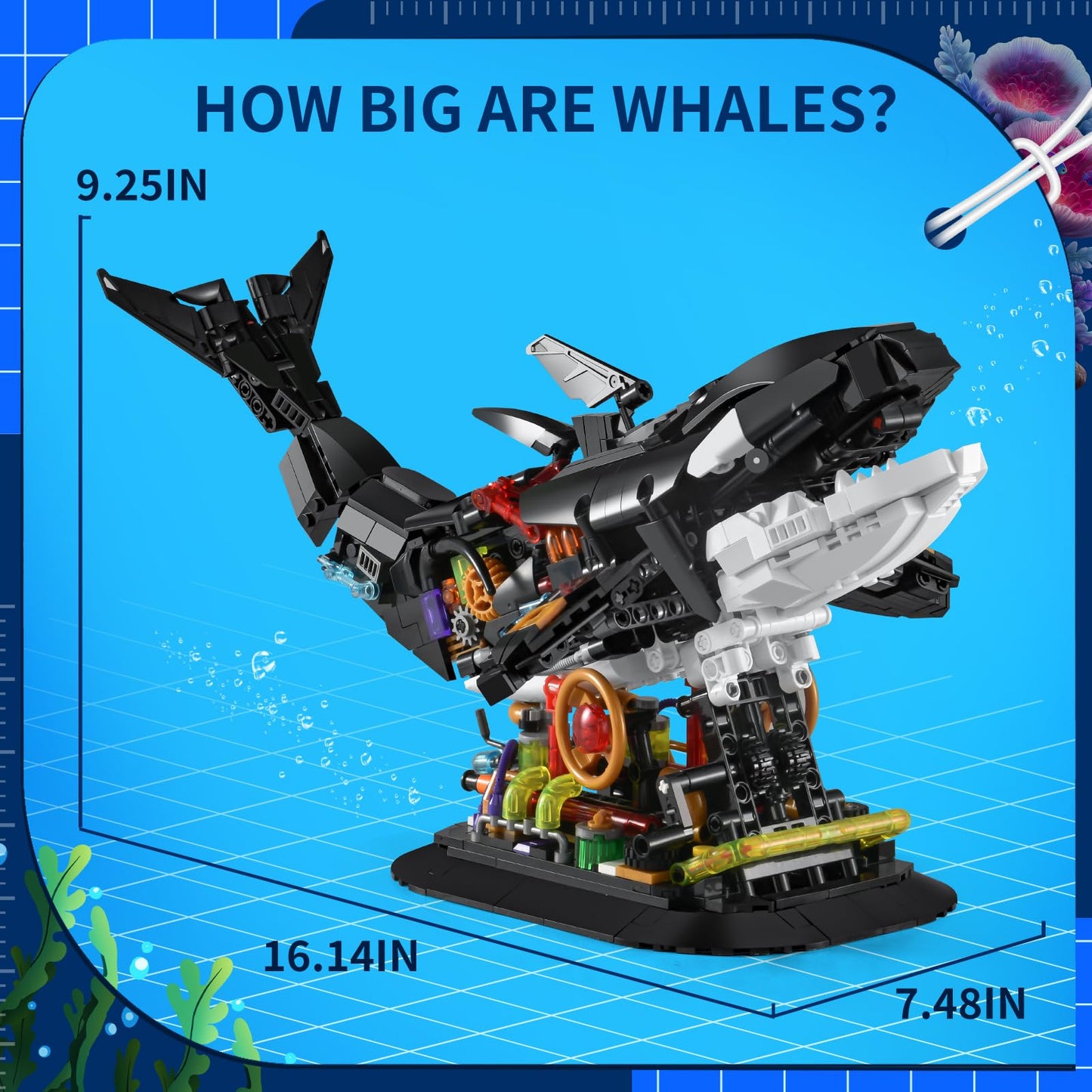 BNG Orca Building Set for Adults,Sea Animal Mechanical Fish Toys,Home Office Decor and Idea Gift for Adults and Boy 14+(1092PCS)