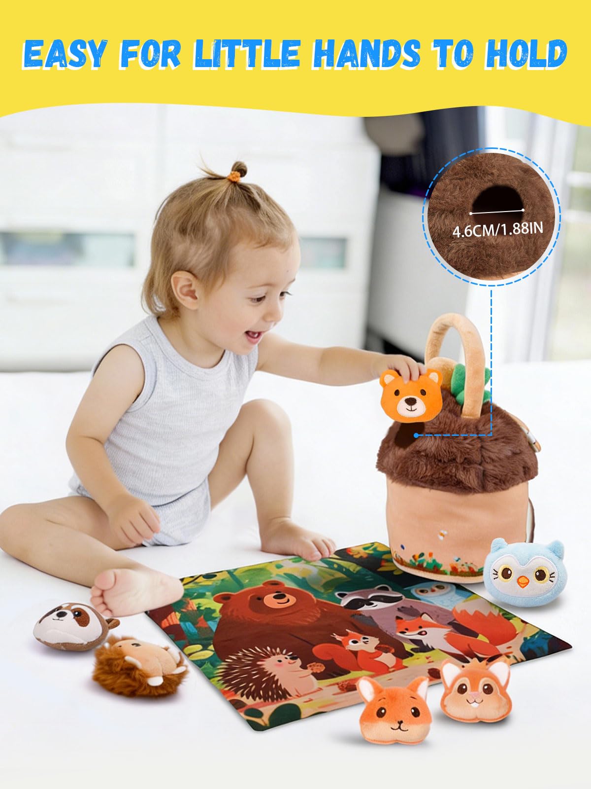 Baby Toys 6-12 Months Forest Animal House with Map Plush Stuffed Animals Rattle Squeaker Montessori Toys for Babies Sensory Infant Toy Toddler Gift 1-3 Year Old