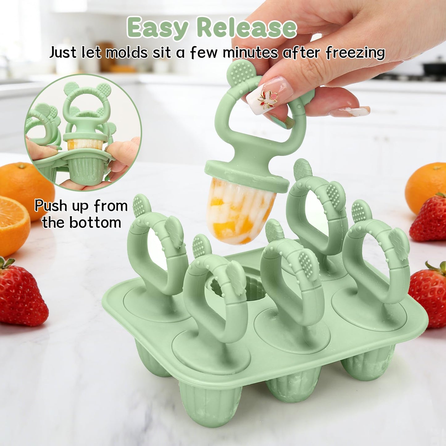 Silicone Baby Popsicle Molds with Sticks, Mini Popsicles Molds for Babies Breastmilk Popsicle Molds for Teething Relief, Frozen Treats Maker Popsicle Maker Ice Pop Mold for Toddlers Kids(Green)