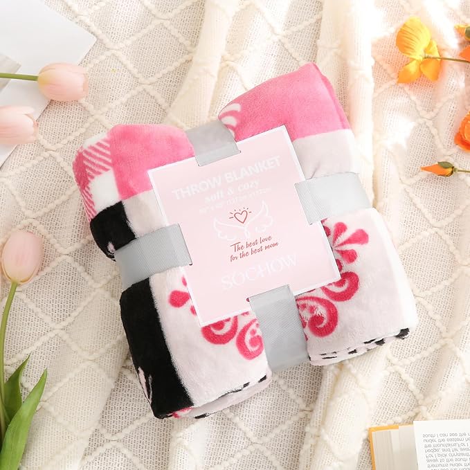 SOCHOW Giftable Throw Blanket for Mom, Super Soft and Cozy Gift for Birthday, Mother's Day from Daughter Son, Best Mom Ever Present Blanket, 50 x 60 inches, Pink