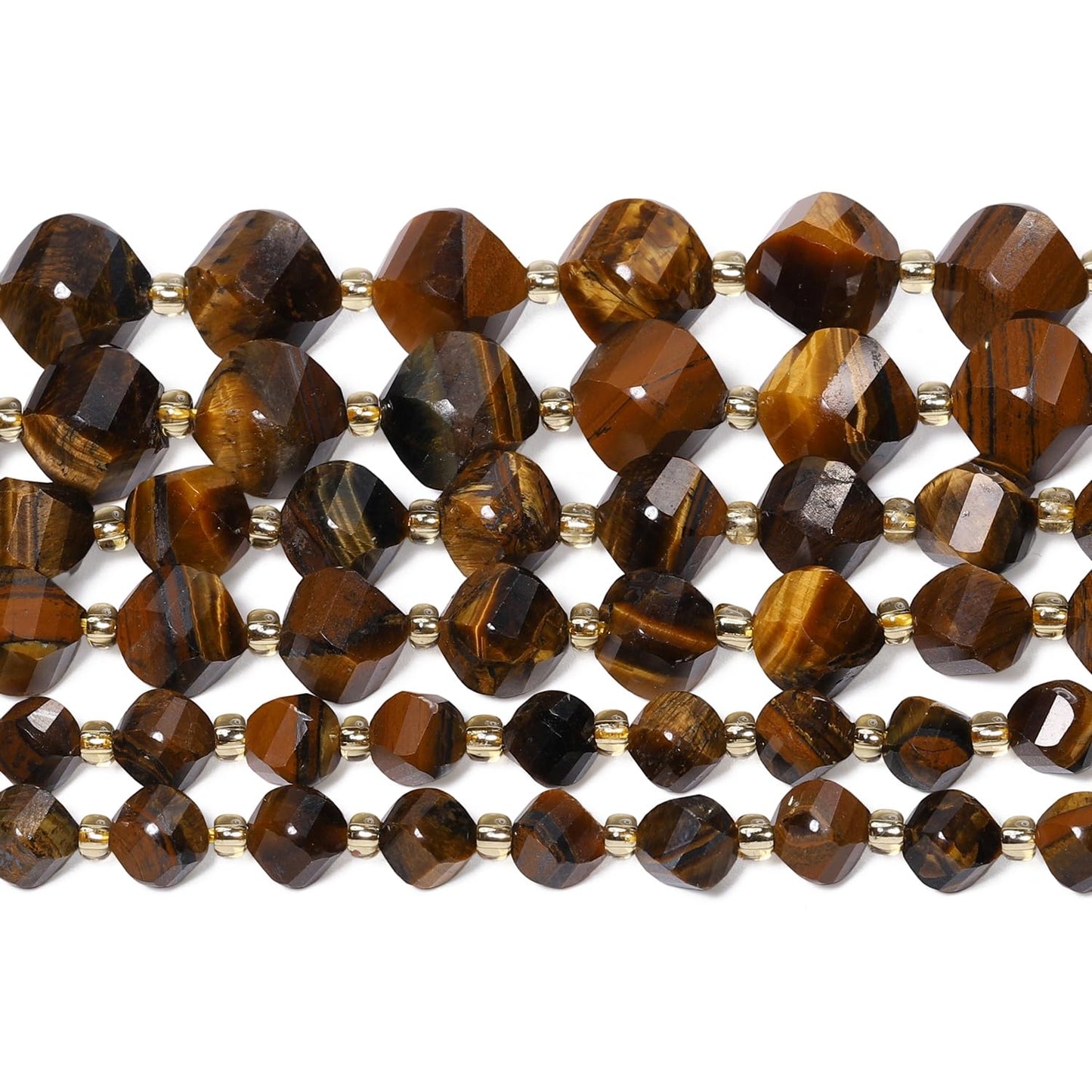 Yochus 42pcs Natural Tiger's Eyes Stone Beads for Bracelet，2strands 6mm Facted Twist Loose Gemstone Beads for Jewelry Making DIY Craft Necklace Earring