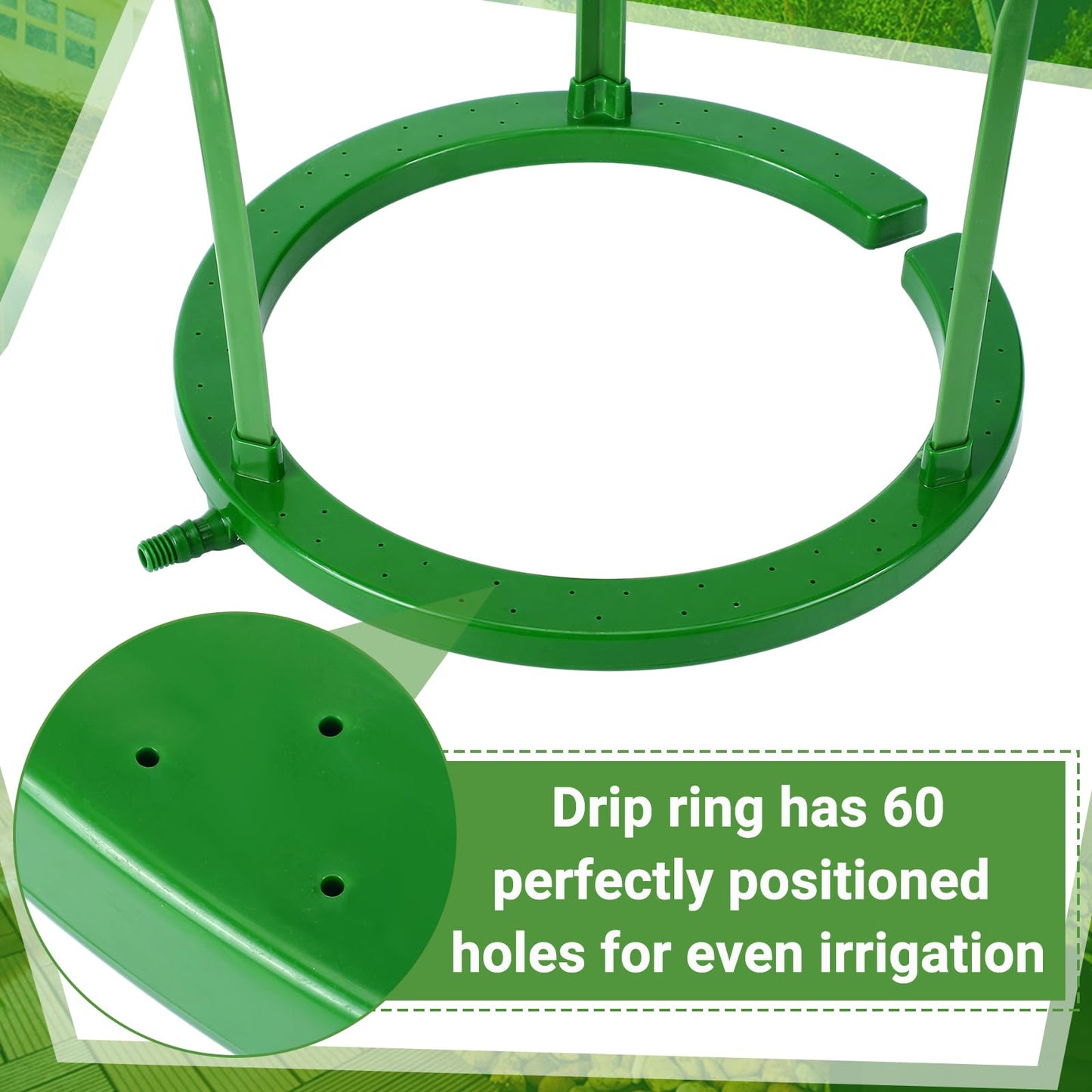 Tujoe 4 Sets Water Ring 3 Leg Support Drip Emitter Drip Ring with 1/8 Inch Barbed Inlet Fitting Removable Stakes for Grow Media Irrigation System Rain Watering Tree Plants, Green (12 Inch)