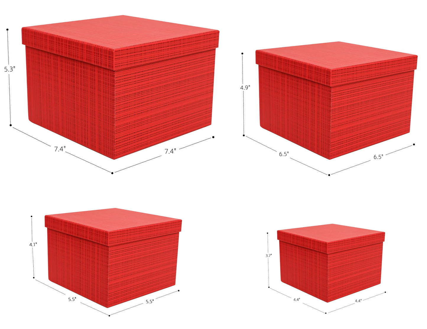 4-Piece Gifts Boxes with Lids for Presents, Red Plaid Textured, Cardboard Gift Boxes, Valentine, Suprise Gift Box, Home Decor, Decorative Storage Boxes, Flower Box, Mother Day Box Wrapping Boxes